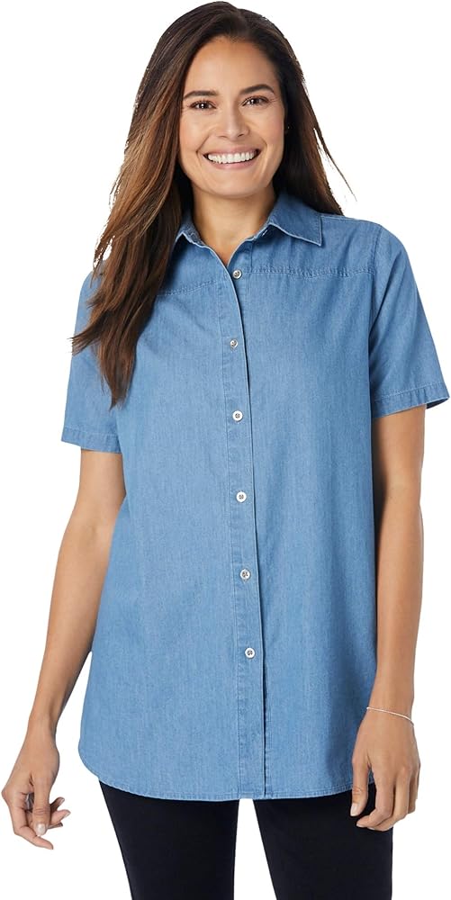 Plus size short sleeve denim shirt Outlet