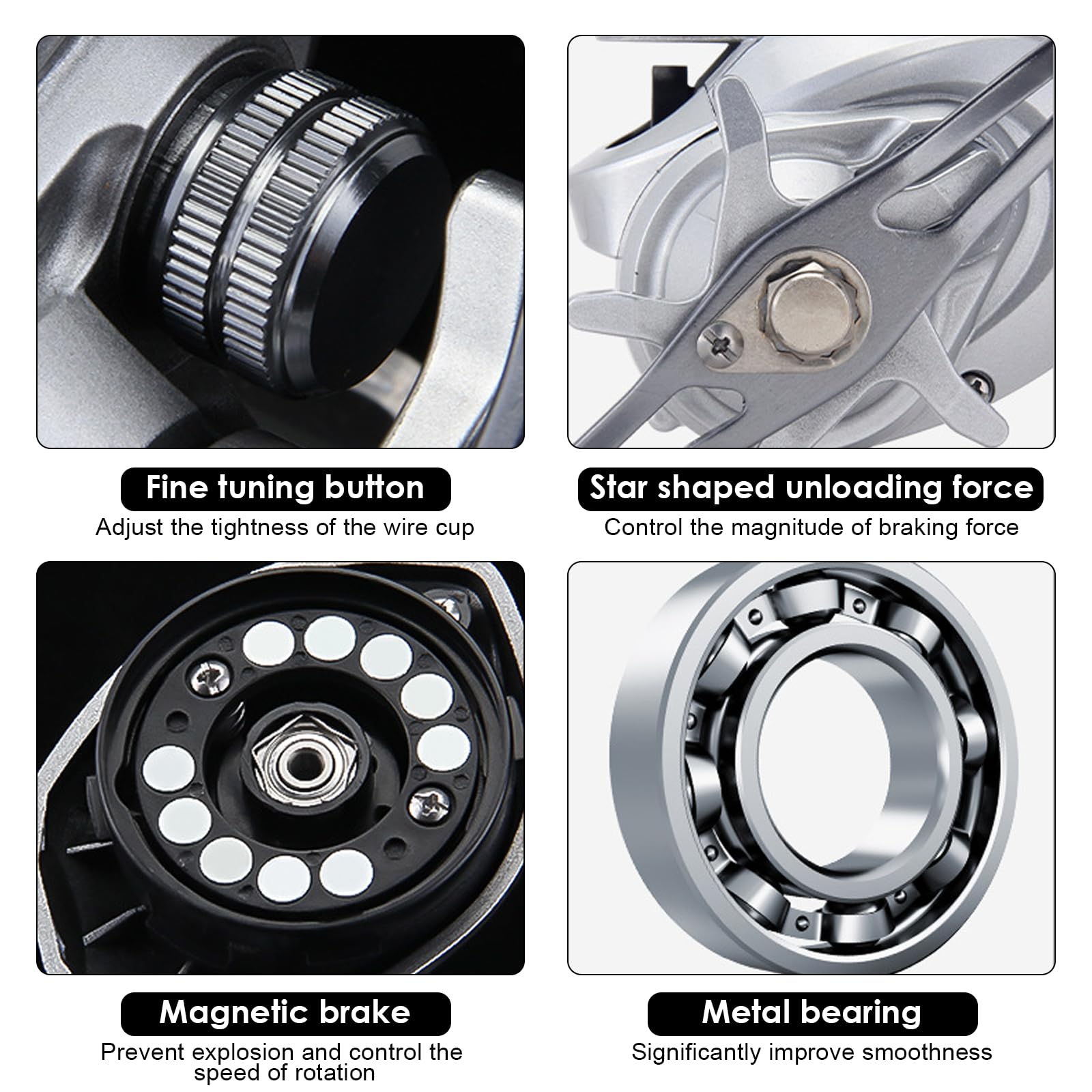Moulinet Casting Baitcaster Léger Main Gauche 7.2:1, Moulinet de Pêche avec Frein Magnétique 20 Niveaux, Frein de 10 kg, Bobine en Aluminium, pour Pêche en Mer, Surfcasting et Eau Douce