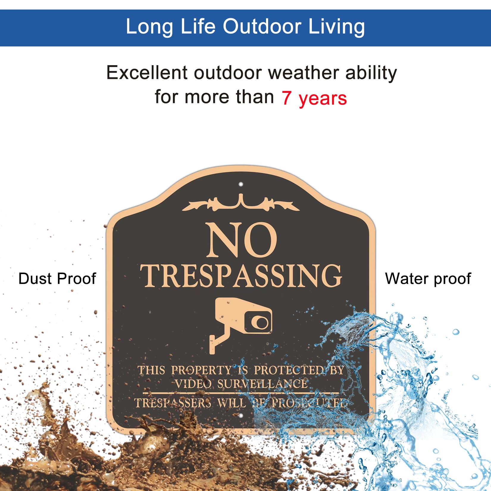 Letrero grande (2 unidades) con texto en inglés "No Trespassing", señales de videovigilancia para exteriores, metal, aluminio, incluye estacas de metal para una fácil instalación, 30,5 x 30,5