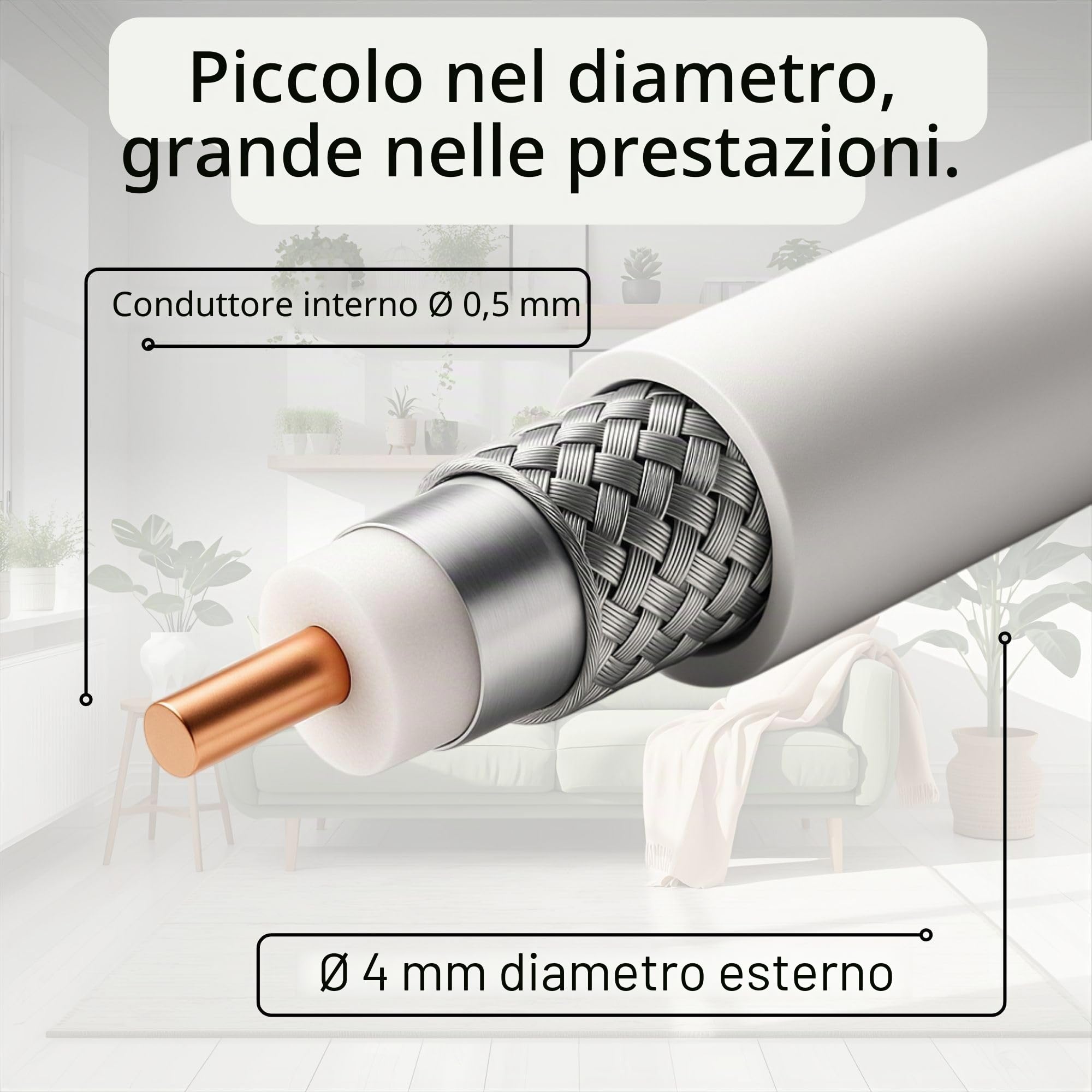 Premium X cavo satellitare mini coassiale da 25m in bianco - Extra sottile con Ø di 4mm - Doppia schermatura per sat | cavo | DVB-T - Supporta Ultra HD 4K e 3D