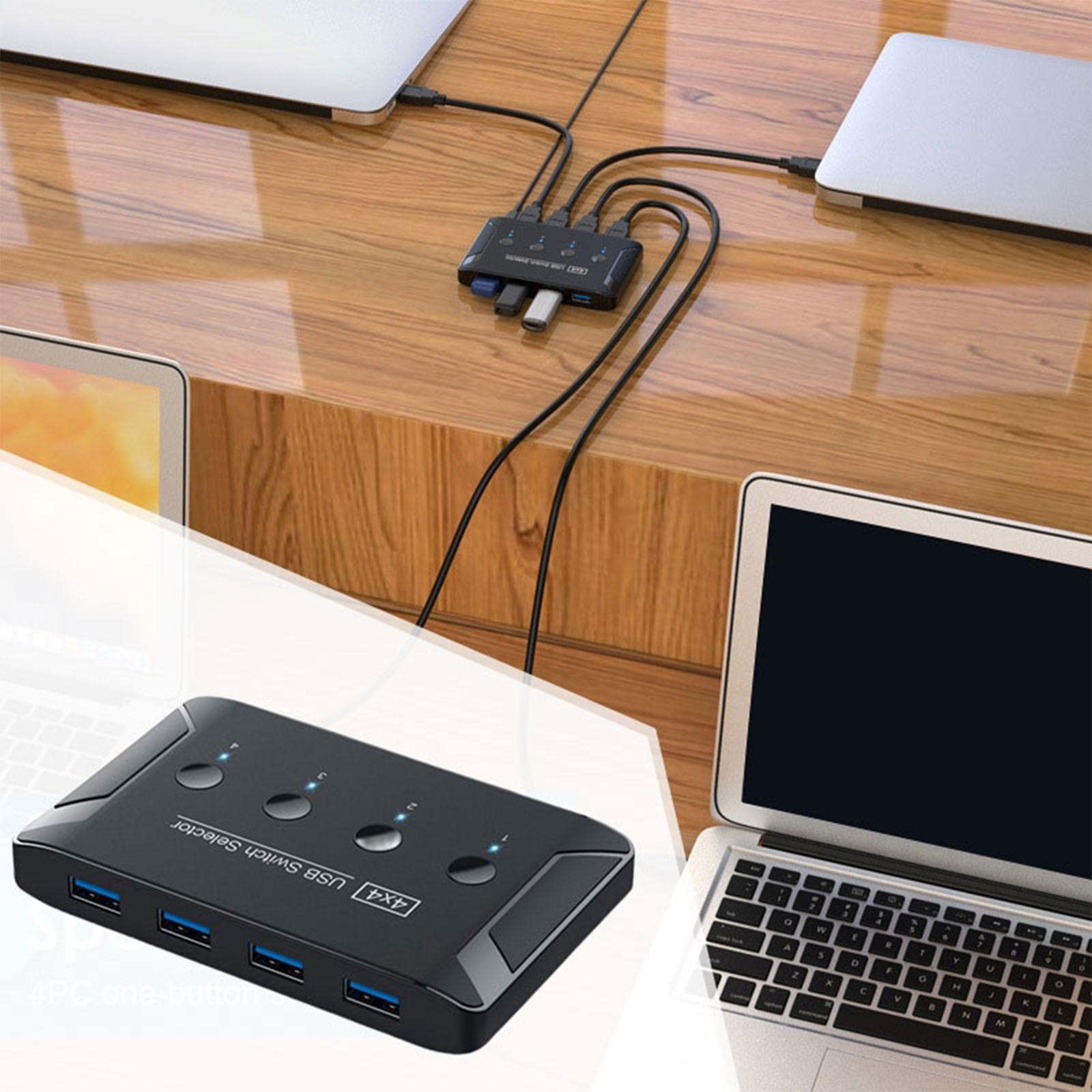 predolo 5 Stück USB 3.0 Switch Selector 4-Port Umschalter USB Peripheriegeräte Hub Adapter Werkzeugloses Umschalten für Büro Heim Arbeitsplatz