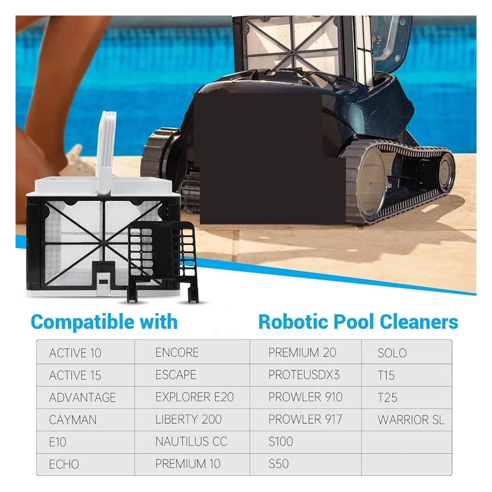 Cesta de Filtro 9991459‑R1, Compatible con Dolphin | Compatible con el robot limpiador de piscinas S50,S100,Active 10/15,ECHO,Prowler 910/917.