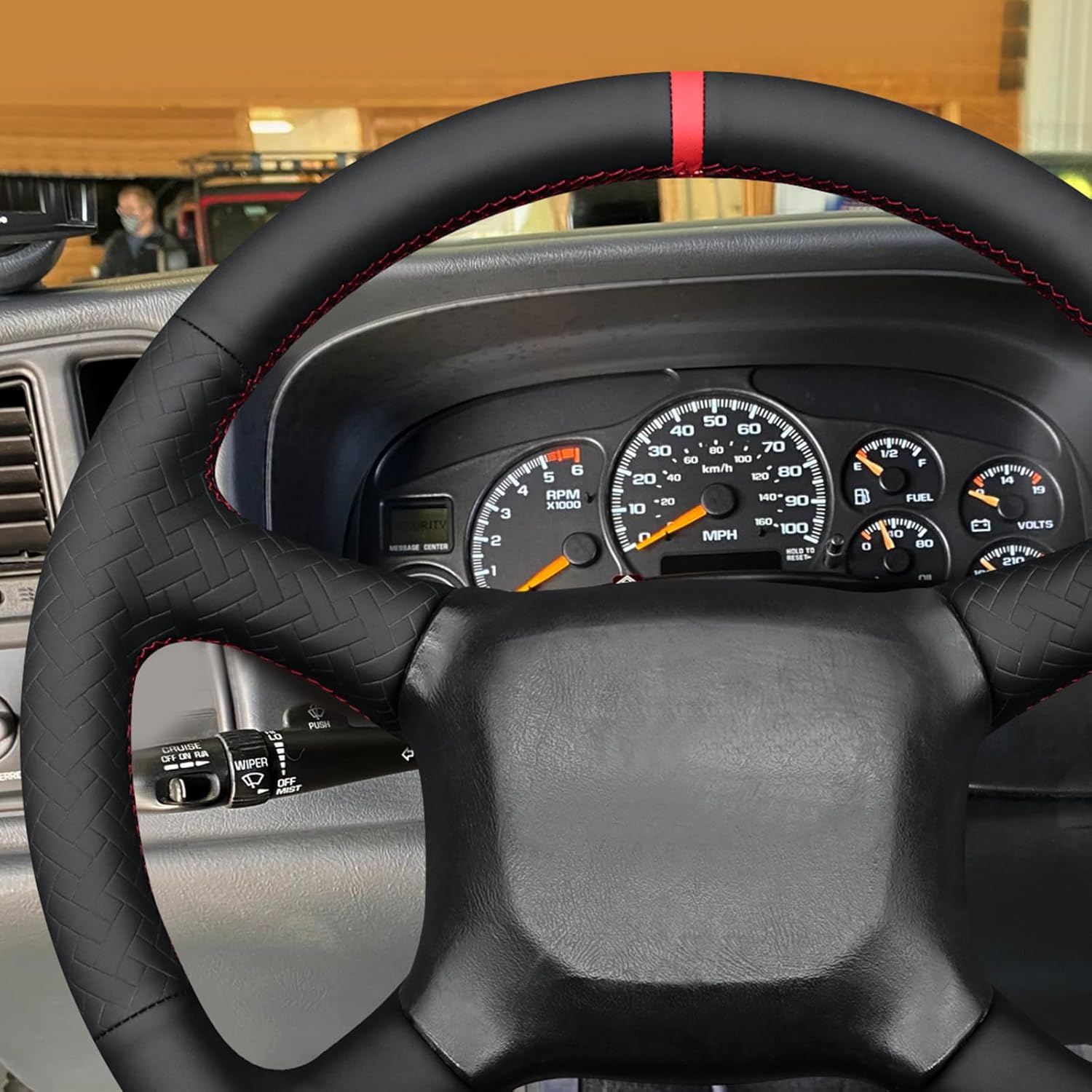 MEWANT Hand Stitch Steering Wheel Cover Wrap for Chevrolet Silverado 1500 1999-2002/Silverado 2500 1999-2002/Silverado 3500 2001-2002/Astro/Blazer/C/K 1500 Series/Kodiak/Suburban/Tahoe