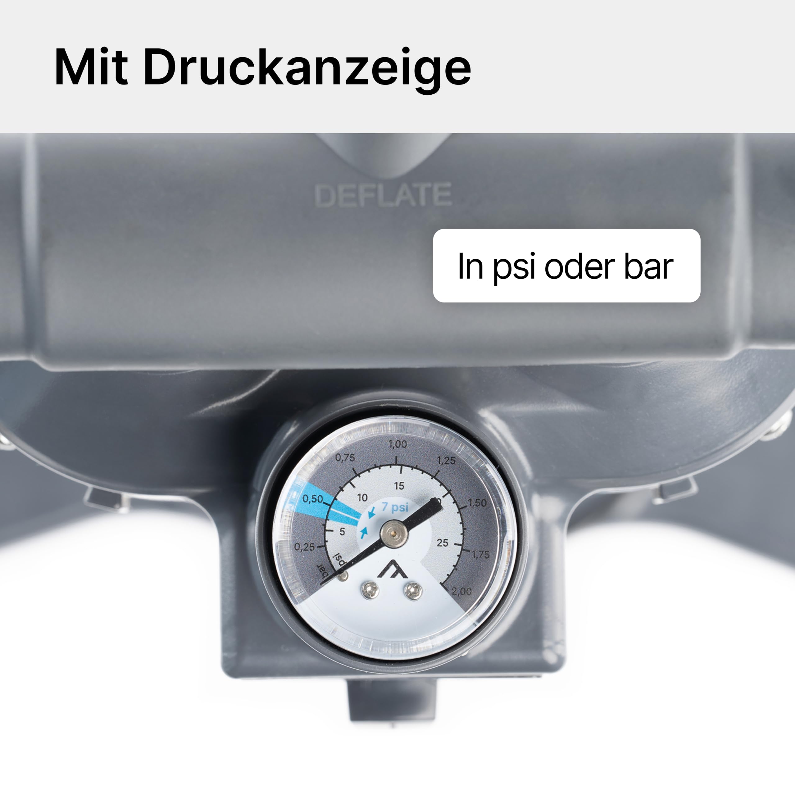 qeedo Luftpumpe Double Pump Doppelhub-Handpumpe 29 PSI/2,0 bar, Triple-Action, Manometer, für SUP, Kajak, Zelt & Luftmatratze