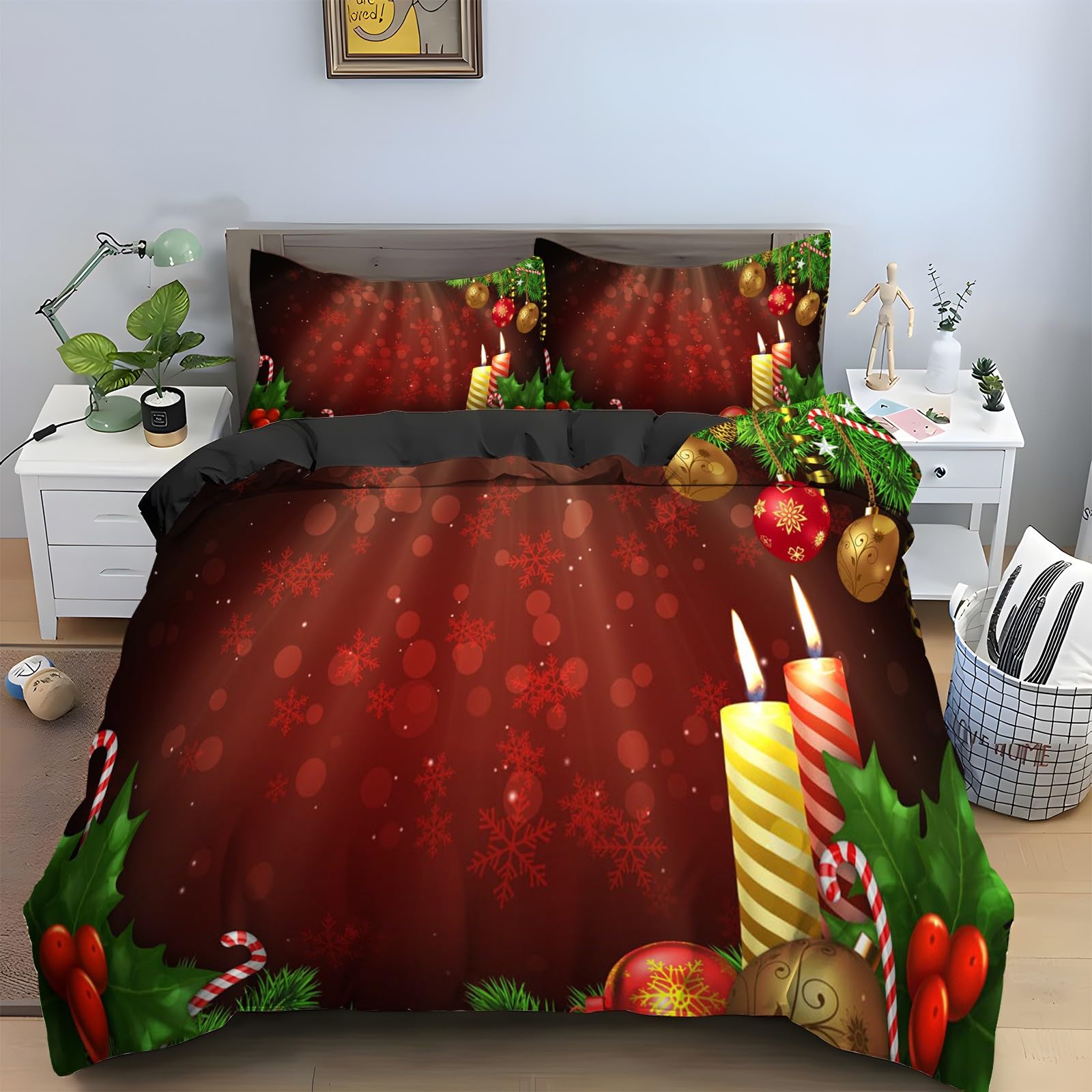 Housse de couette bougies de Noël 90x190 pour chambre d'enfant cocooning