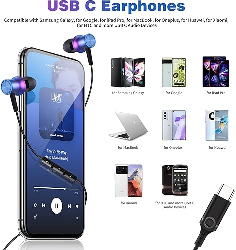 Miniatura 2 de COOYA Auriculares USB C tipo C con cable para iPhone 15 Pro Max Galaxy S24 Ultra iPad 10 con aislamiento de ruido magnético + micrófono para Samsung
