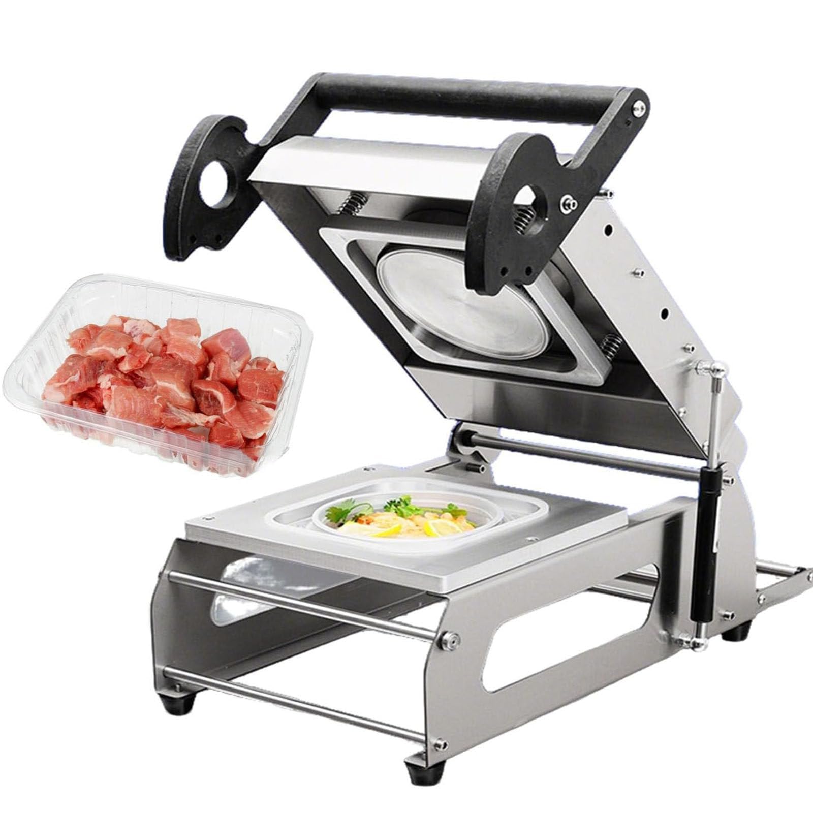 Máquina de sellado térmico comercial para embalaje de carne y alimentos, sellador a presión manual para cajas para llevar, ideal para verduras, frutas, pescado y alimentos cocinados