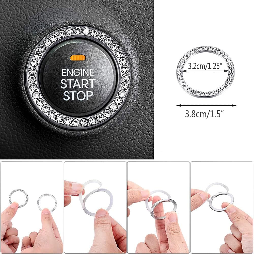 Bling Phone Car Holder with Air Vent Clip Shiny Engine Button Deco 3 In1 Charging Cable Rhinestone Car Accessories for Women