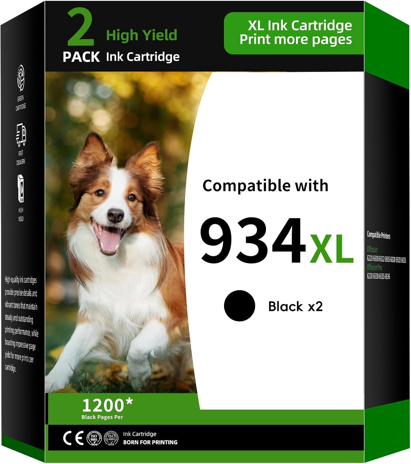 934XL Ink Cartridge 2-Pack Replacement for HP 934 Combo Pack Compatible with HP Officejet Pro 6230 6830 6835 Officejet 6800 6812 6815 6820 Printer Ink(2 Black)