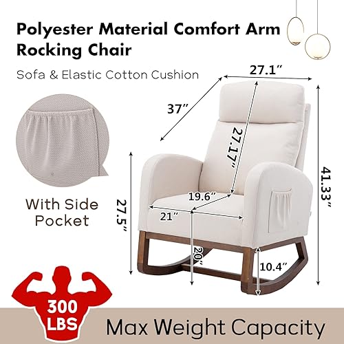 Miniatura 2 de NIOIIKIT Mecedora para guardería silla tapizada para guardería silla mecedora decorativa con respaldo alto y bolsillos laterales moderna silla de