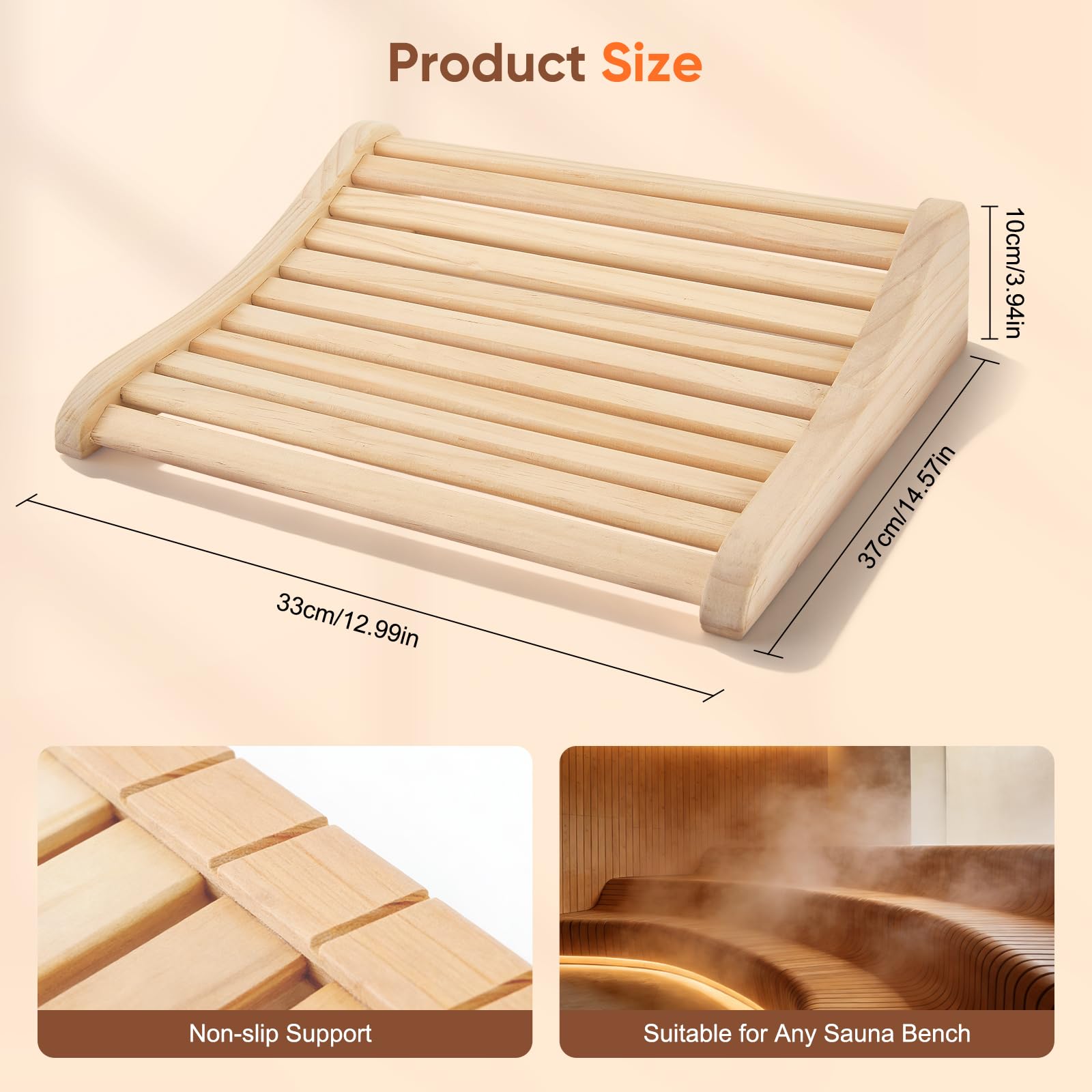 Sauna Kopfstütze aus Abachiholz 2 Stück, Ergonomische Sauna Rückenlehne & Nackenstütze mit Luftzirkulation und Rutschfester Basis, Für Sauna Infrarotkabine Dampfbad, 37 x 33 x 10 cm