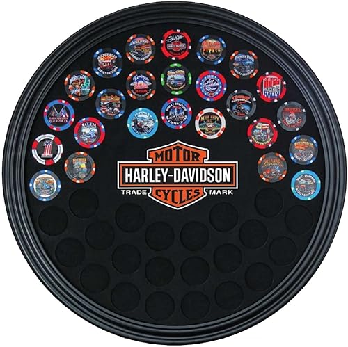 Harley-Davidson Trademark Bar & Shield - Marco redondo para fichas de póquer, con capacidad para 47 fichas