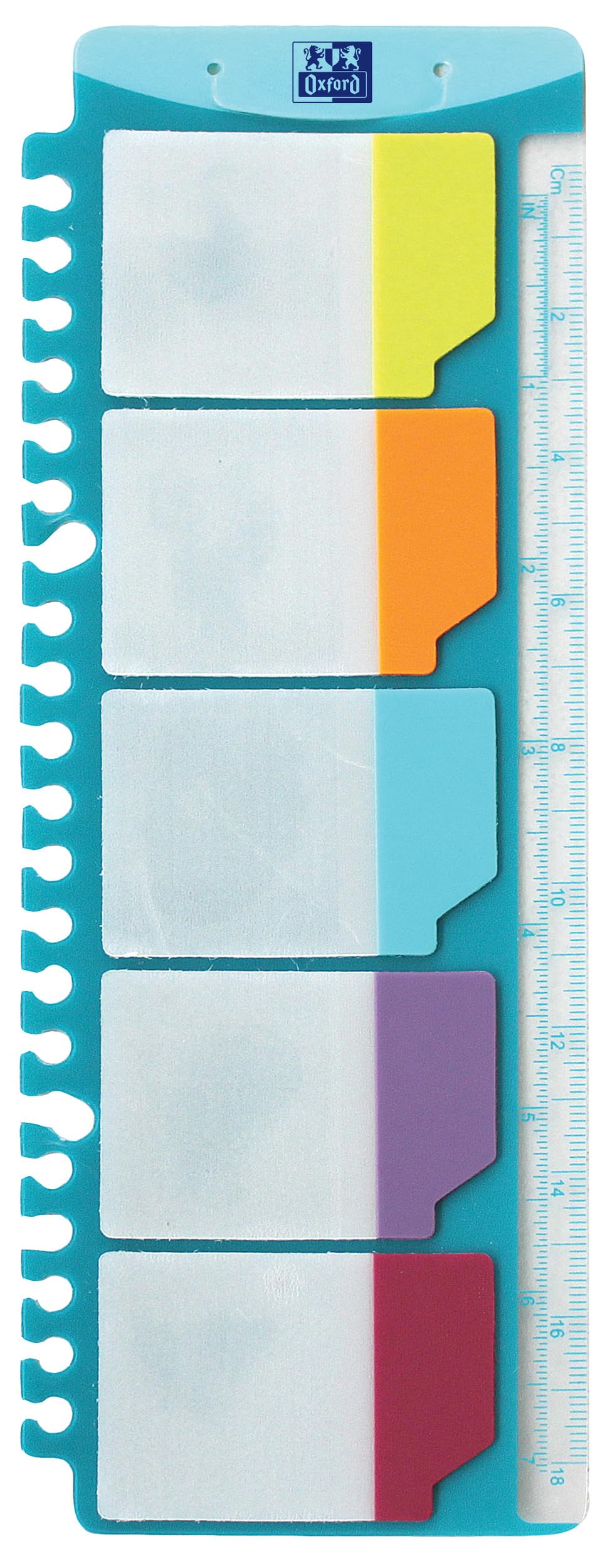 Oxford, Ordner mit 4 Ringen A4, Kunststoffdeckel, Gummiverschluss, Ersatz-Dots in 5 Farben, Lineal mit Indexen, Farbe Pfirsich
