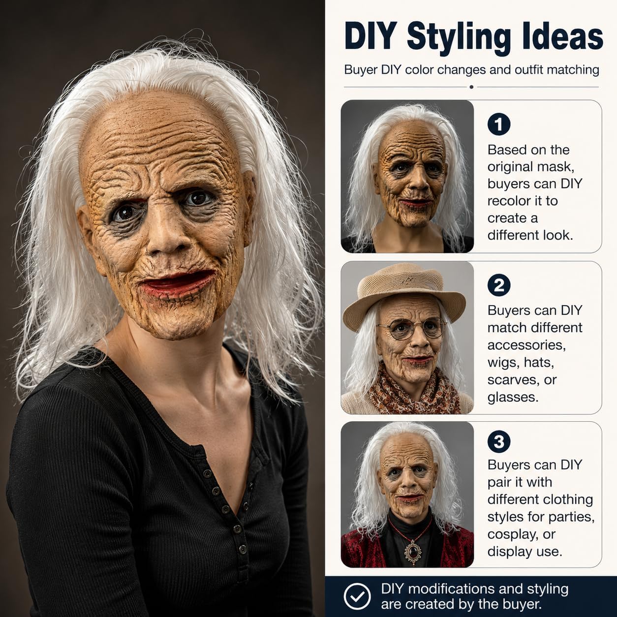 Halloween Realistic Mask Old Women Helmet Creepy Female Full Head Latex Masks Scary Wrinkle Human Cosplay Costume Party Props