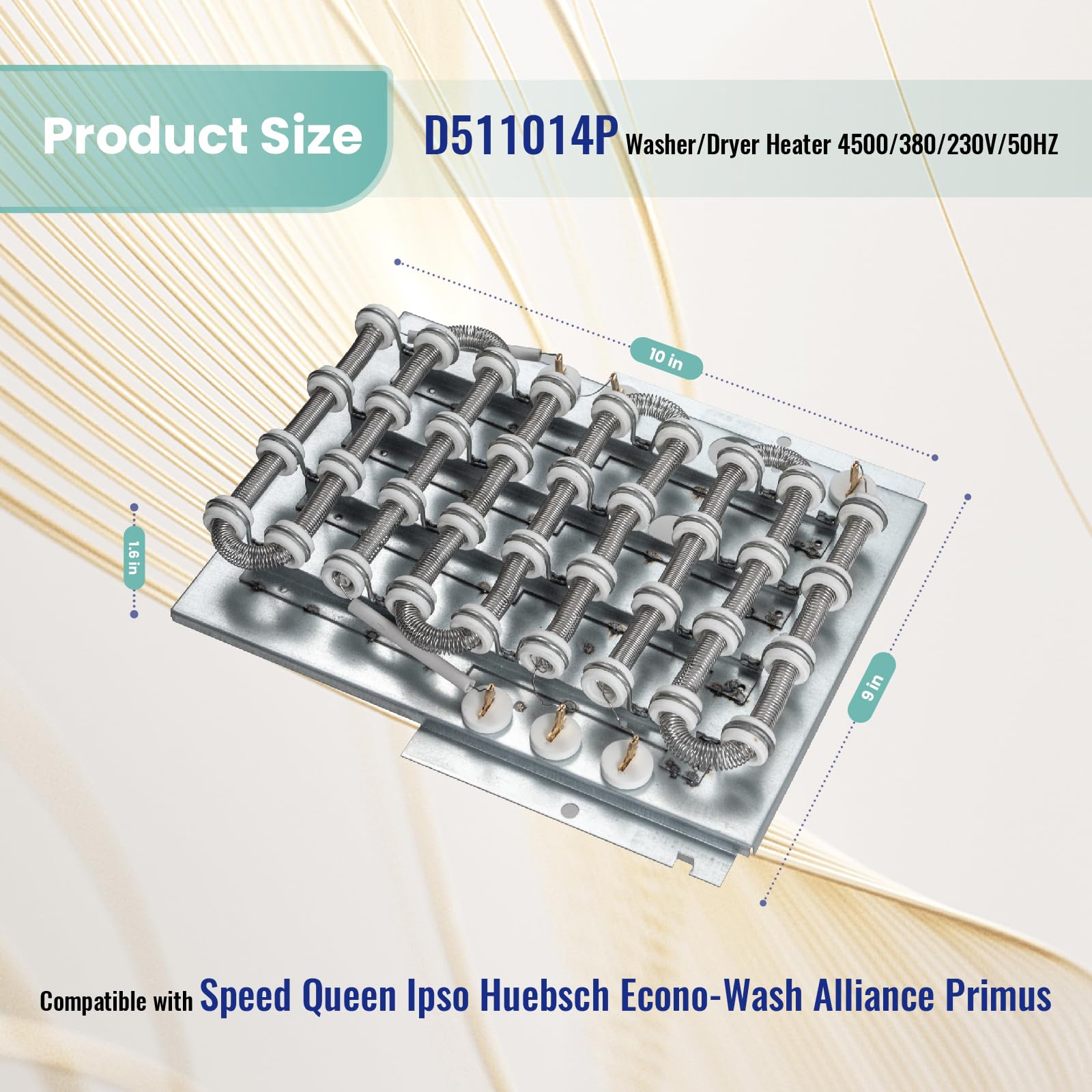 Calentador de lavadora/secadora D511014P 4500/380/230V/50HZ compatible con Speed Queen Ipso Huebsch Econo-Wash Alliance Primus. Sustituye a 511014P, 511014, D511014, TU21456 TU21659