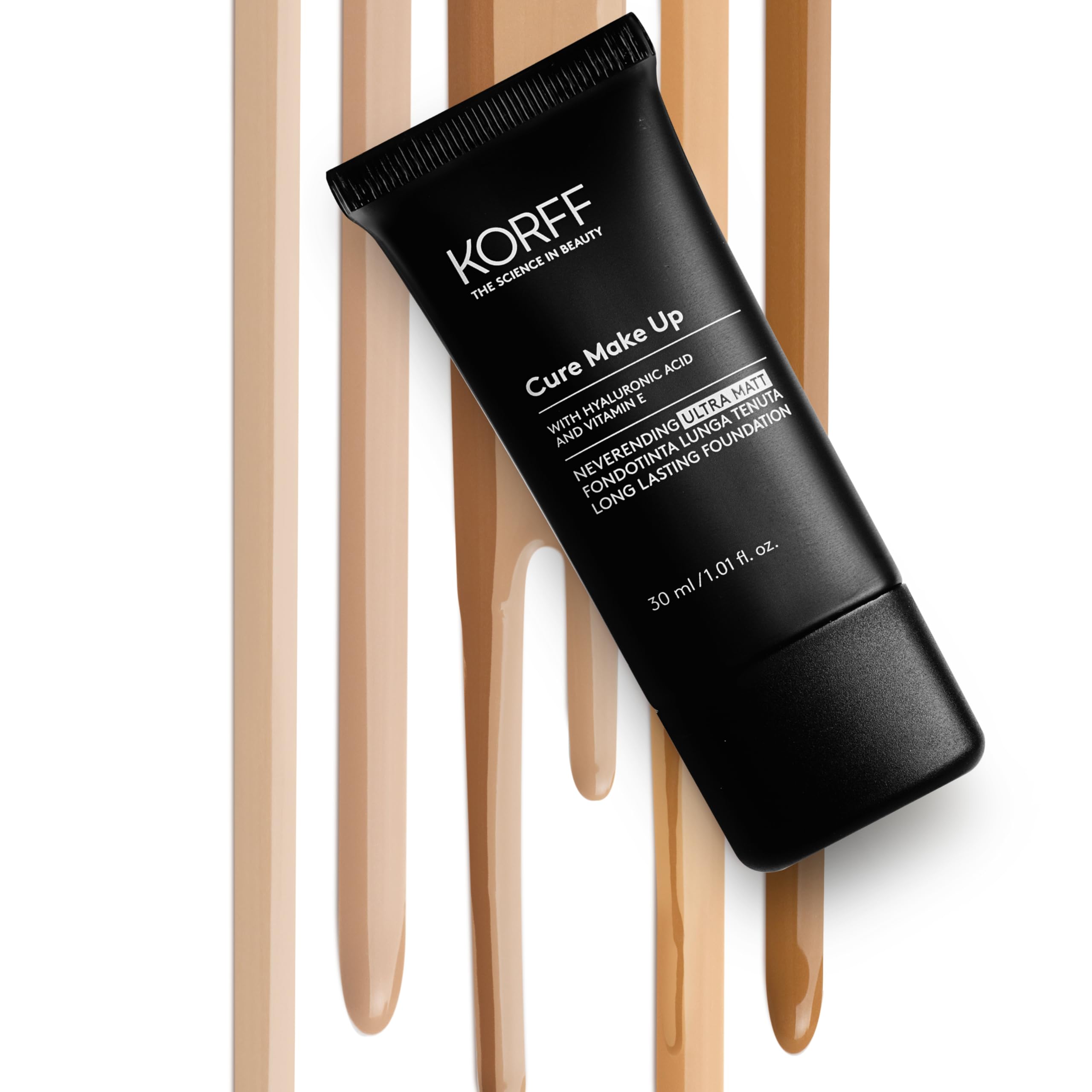 Korff Neverending Ultra Matt Fondotinta Lunga Tenuta fino a 8 ore, Effetto Matt, con Acido Ialuronico, Vitamina E, Amande, SPF30, 30 ml