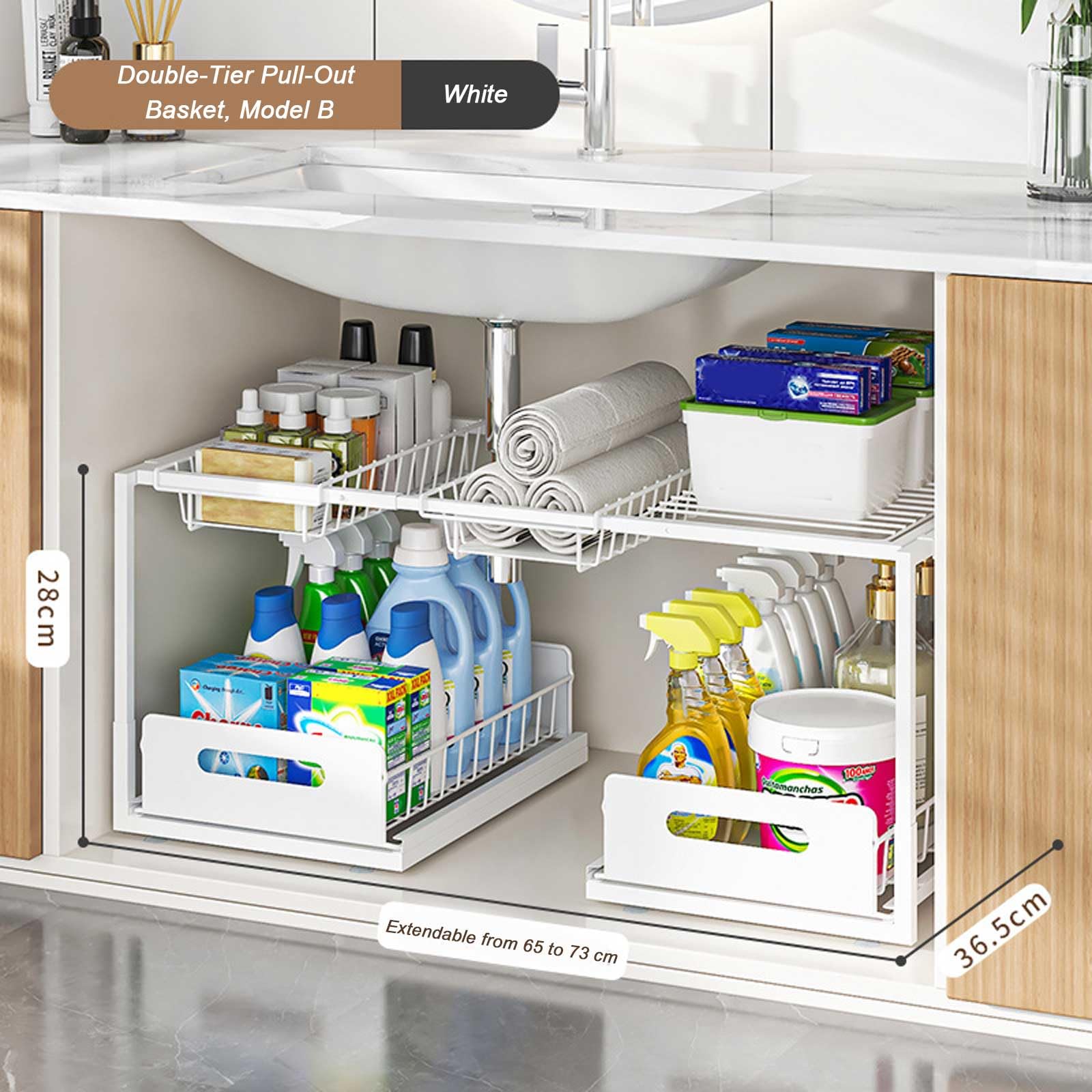 Organiseur extensible à 2 niveaux sous évier avec tiroirs coulissants