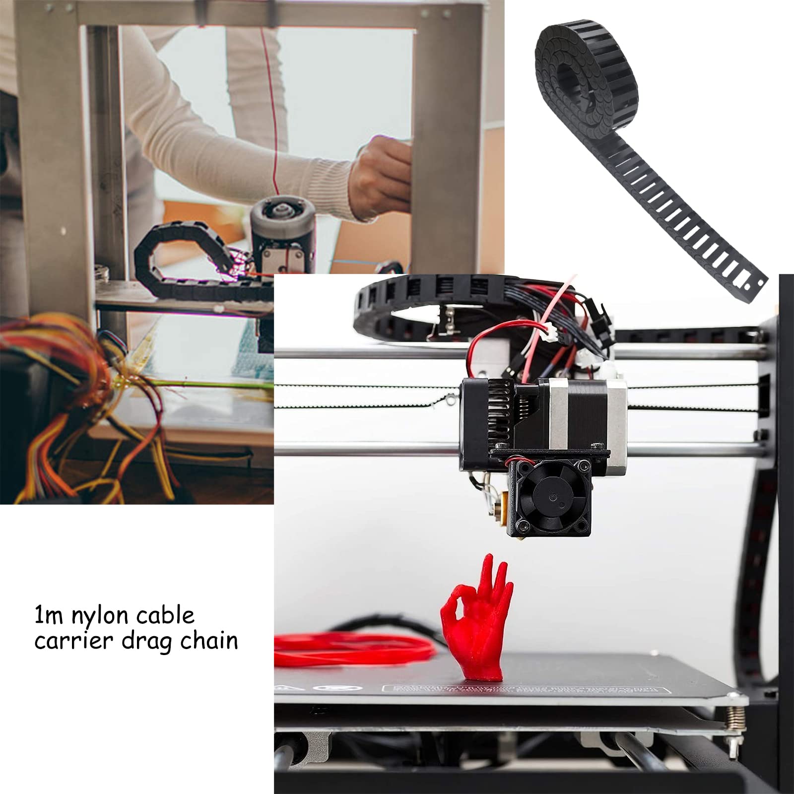 WZYTEU Cable Cadena de Arrastre, Cadena de Energía de Plástico Soporte de Alambre para Impresora 3D CNC Router Máquina Equipos Electrónicos, 10 mm × 30 mm Negro 1 M