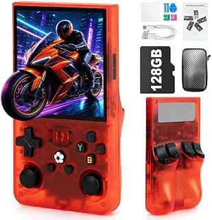 R36MAX Video Game Console - 4.0-Inch Screen, Support 22000+Classic Games,128G TF Card,Portable Console with Open Source System,4000mAh Battery,Birthday Gift for Adult or Partner (Red)