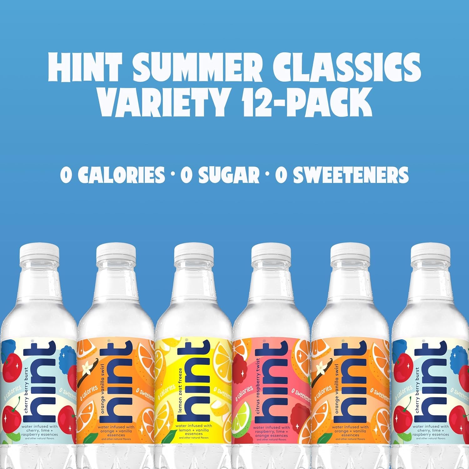 Hint Fruit-Infused Bottled Water, Seasonal Variety Pack Bundle - Sugar Free Flavored Water with Zero Calories, Naturally Flavored, and No Artificial Sweeteners - 16 Fl Oz (Pack of 24)