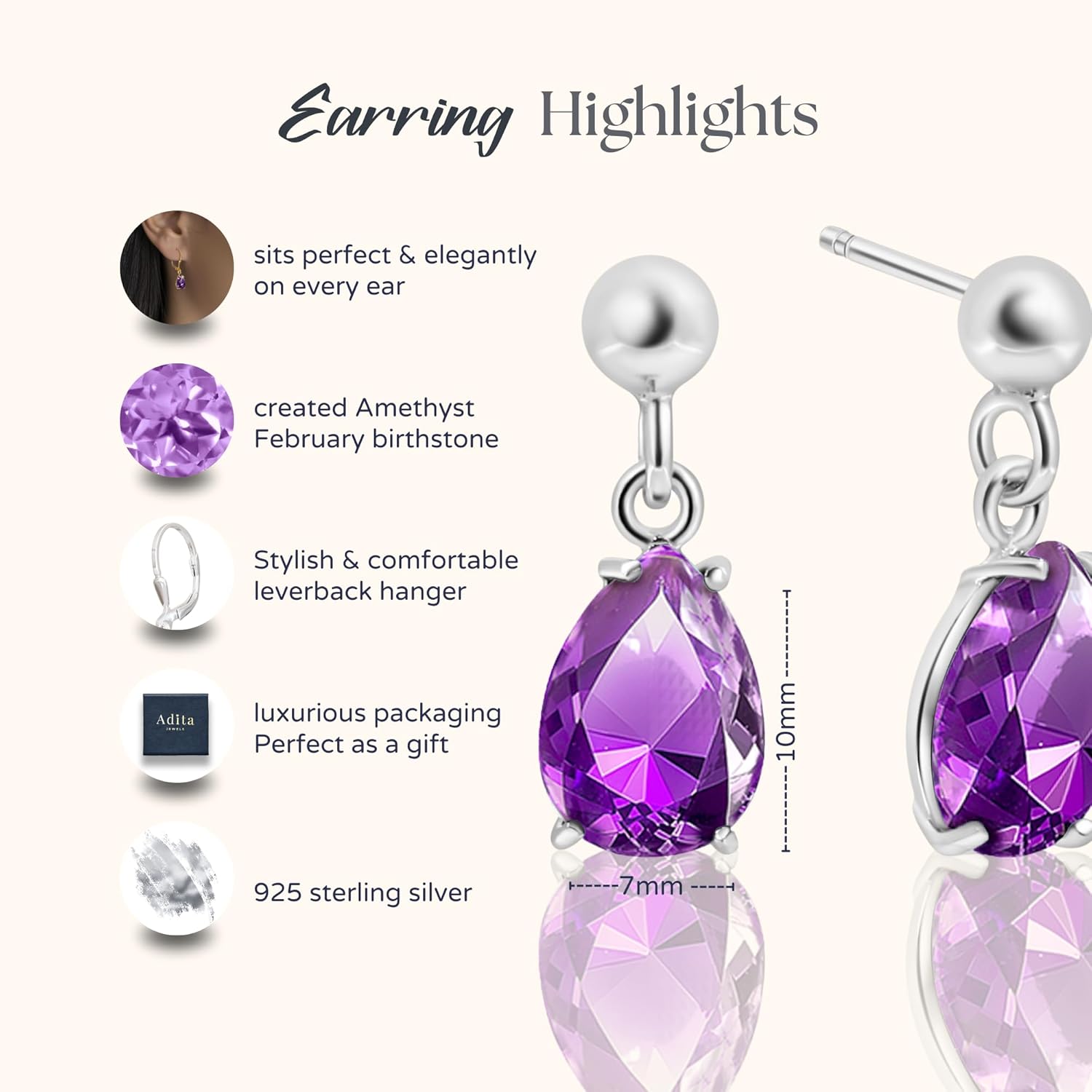 925 Sterling Silver Gemstone Earrings for Women – Birthstone Jewelry – Dainty Silver Teardrop Earrings – Perfect Birthday Gift - Image 8