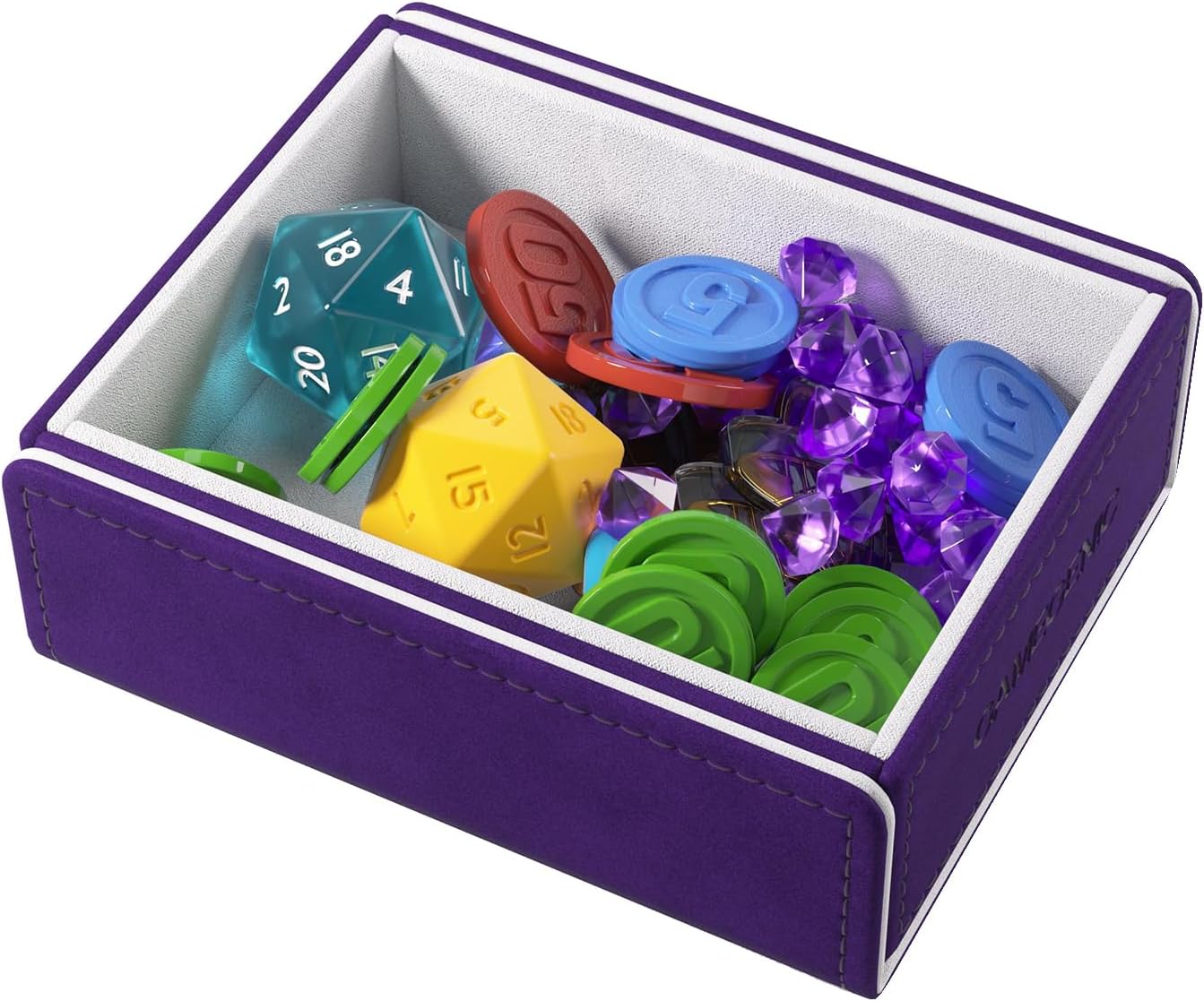 Token Keep - Premium Token Box for Safe Storage, Fits Dungeon 1100+ and Dungeon S 550+, Holds Tokens, Dice, and Cards, Fully Usable During Gameplay, Purple/White Color, Made by Gamegenic
