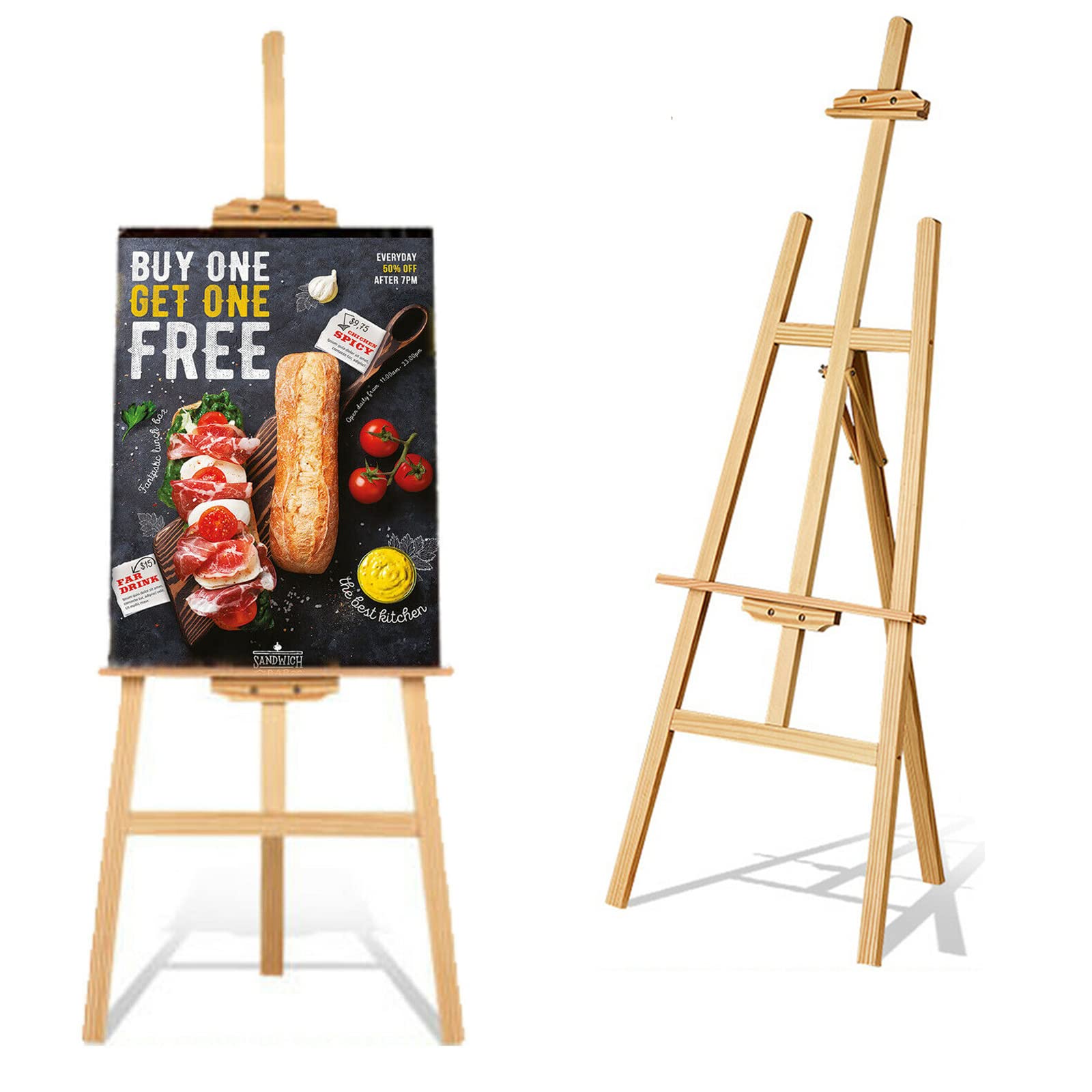 Easel Stand, Large Easel 1.75m/69inch Studio Easel, A-Frame painting drawing stand, Adjustable Wooden Display Easel Painting Holder Folding Art Stand for Painting and Sketching, Artists Painting Easel