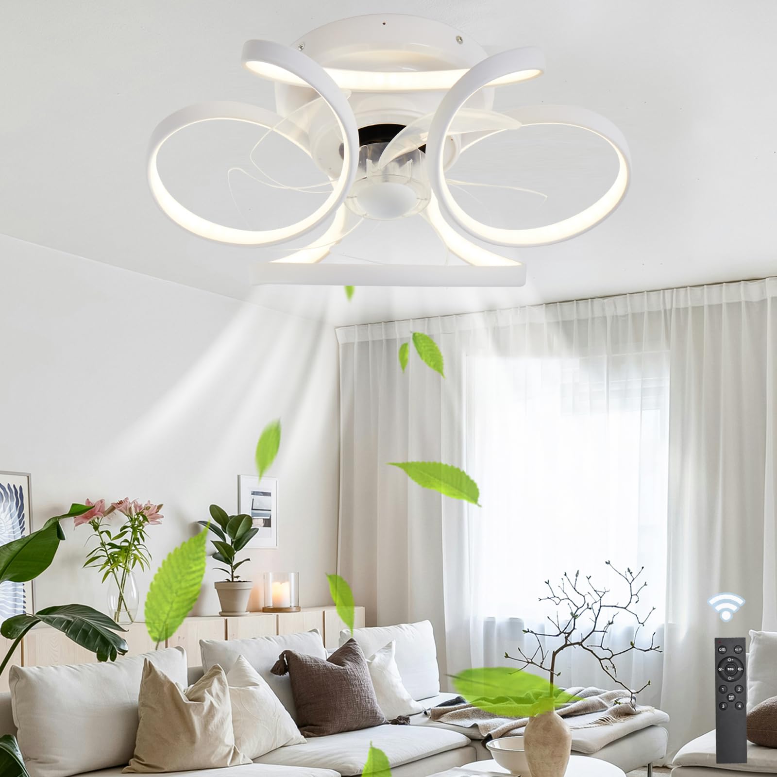 HXYSXHJUO Ceiling Fans with Lights Remote, Bluetooth Speaker, Reversible Fan Lamp, Dimmable LED Light Ceiling, Suitable for Bedroom Living Room-White