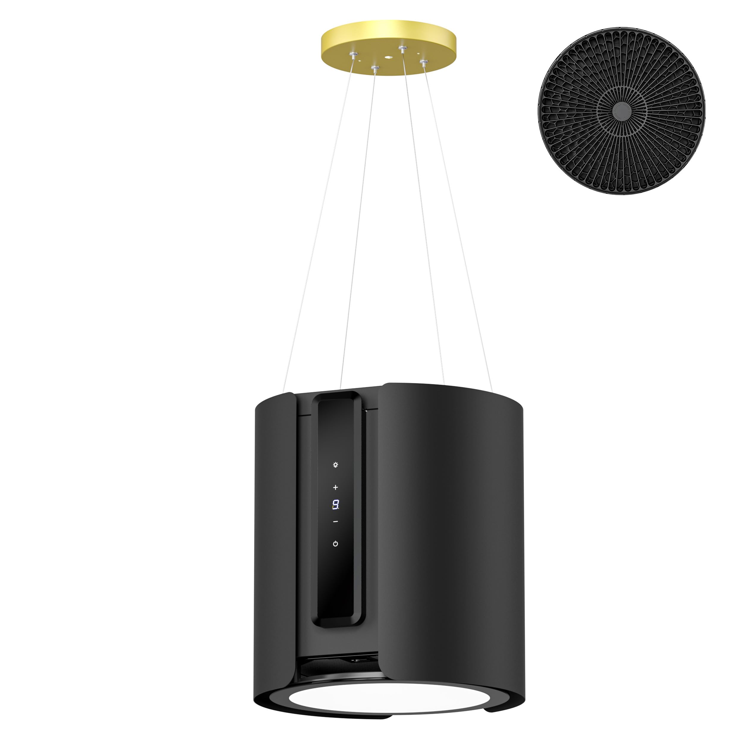 FIREGAS Cappa a isola, in acciaio inox, 480 m³/h, cappa aspirante e di scarico, 9 livelli, illuminazione a LED, telecomando, silenziosa, nera