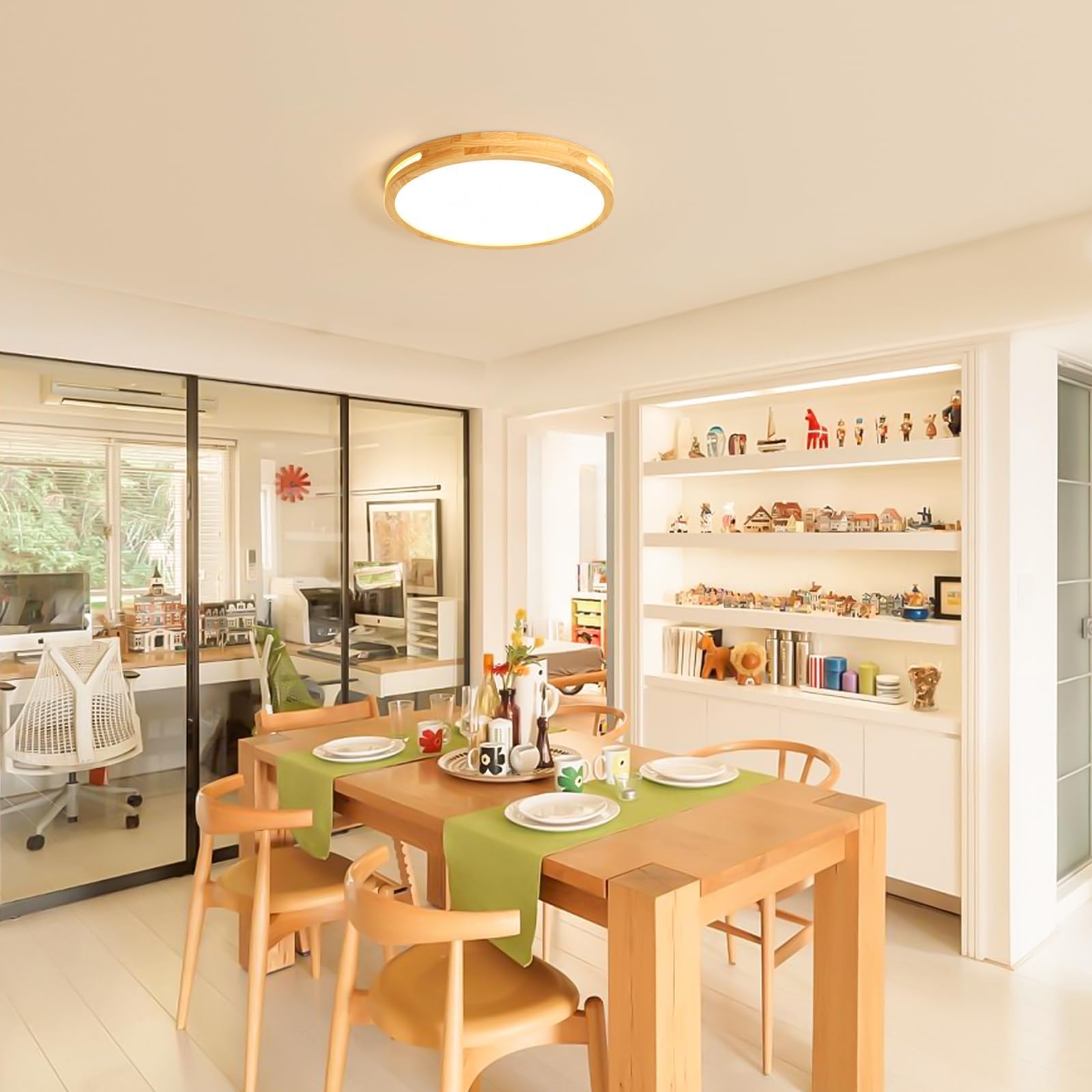 LED-Deckenleuchte aus Holz, Warmweiß 3000K 1620lm 18W, Ø30cm Runde Deckenleuchte aus Holz, Aushöhlen Design Auf Zwei Seiten, Schlafzimmer Wohnzimmer Kinderzimmer (NICHT Dimmbar)