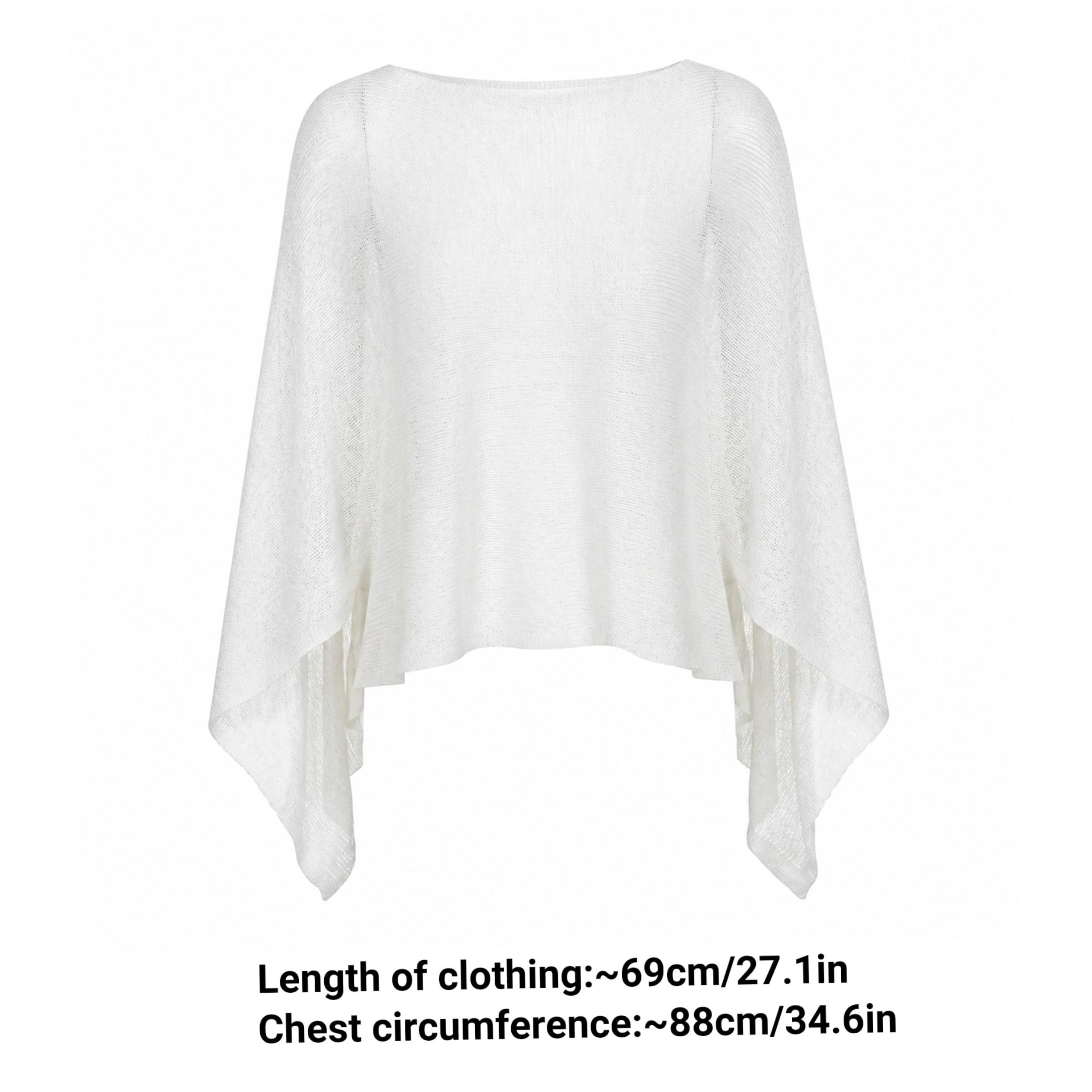 Transparenter Poncho für Damen durchsichtiger Strickponcho für Damen asymmetrisches Cape-Top mit Einer Schulter lässiger Stil Weiß