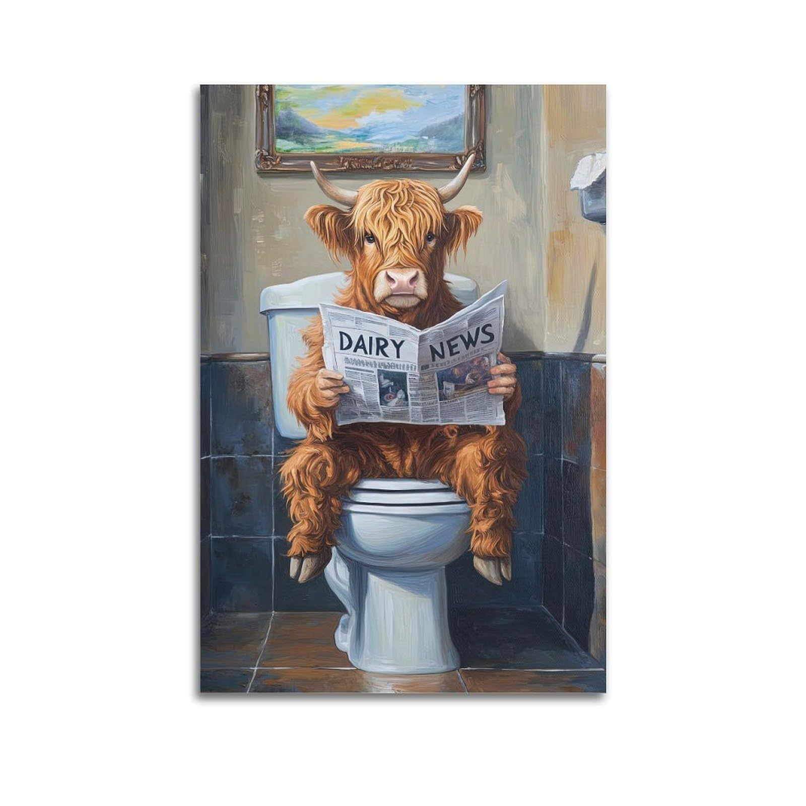 ESTE Highland Cow Toilette Red Newspaper Poster Decorative Painting Canvas Modern Art Picture 24x36inch(60x90cm)