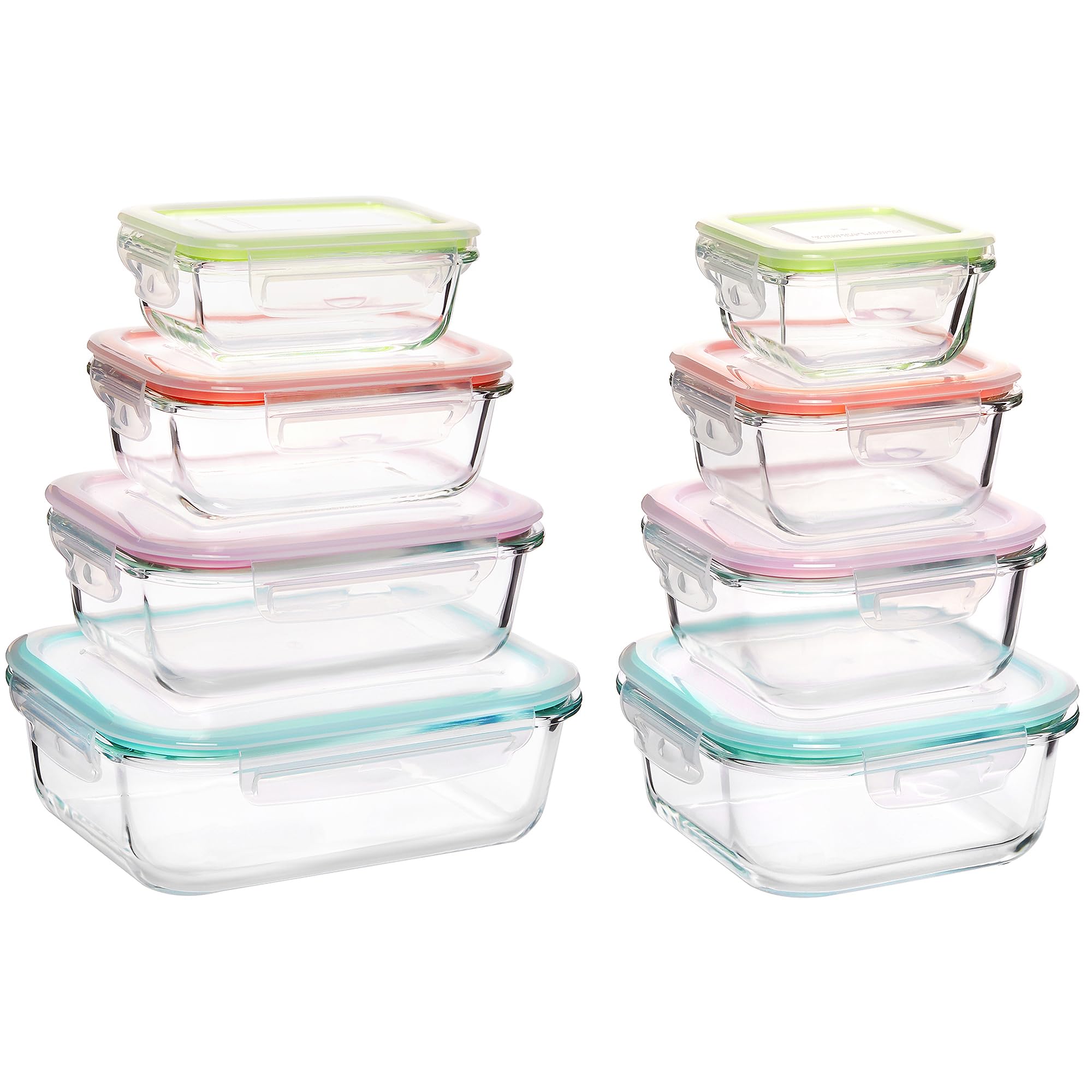 Vtopmart 8 Pack Glass Food Storage Containers with Airtight Lids, Glass Meal Prep Containers, Lunch Containers for Microwave, Oven, Freezer and Dishwasher, BPA Free
