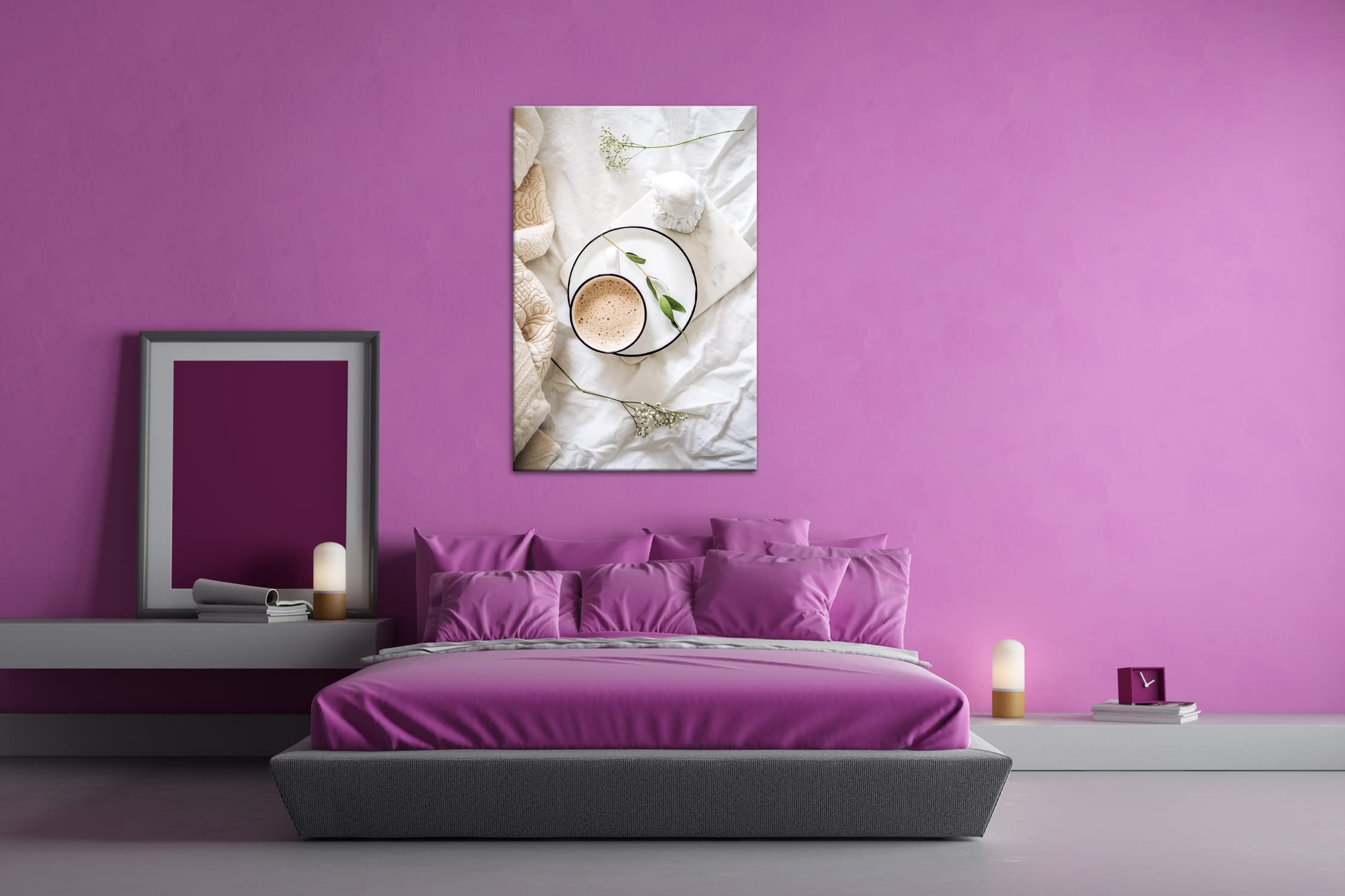 Rahmenlos - Lienzo con diseño de café en la mañana (100 x 70 cm, con marco de madera, impresión digital de , sin póster ni cartel)