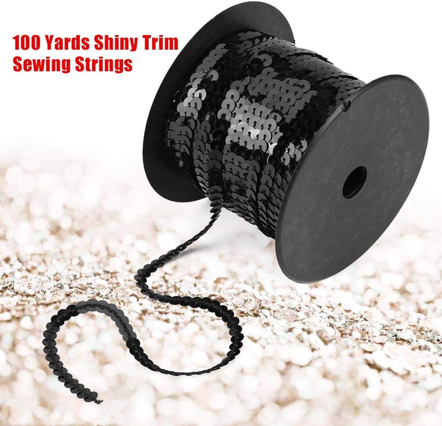 GLOGLOW 100 Yards 6mm Sequins String, Crafts Flat Sequin Strip Trim for Jewelry Making and Costume Accessories(Black)