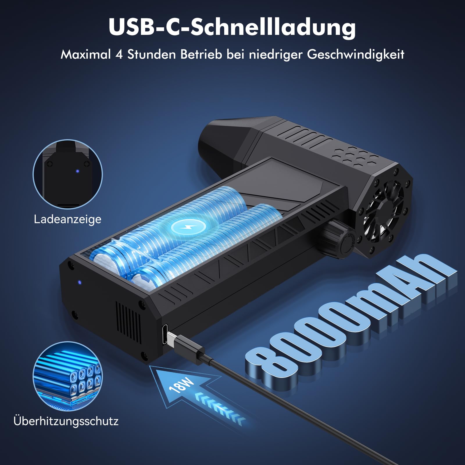 Elektrische Staubgebläse Luftdruckspray, 130000 U/min, Druckluft Compressed Air Duster mit 8000mAh Akku, Reinigungsbürste und USB Schnellladung, für PC Reinigungsset, Sofa, Auto