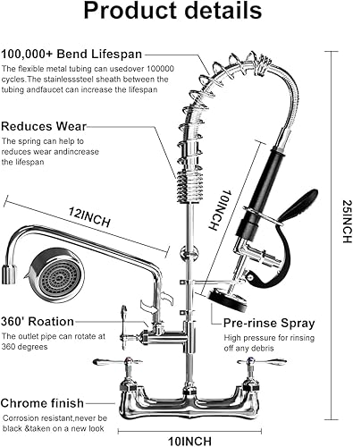 Miniatura 7 de Grifo de fregadero comercial, grifo comercial con rociador, 8 grifos centrales ajustables para restaurante montados en la pared, boquilla de 8