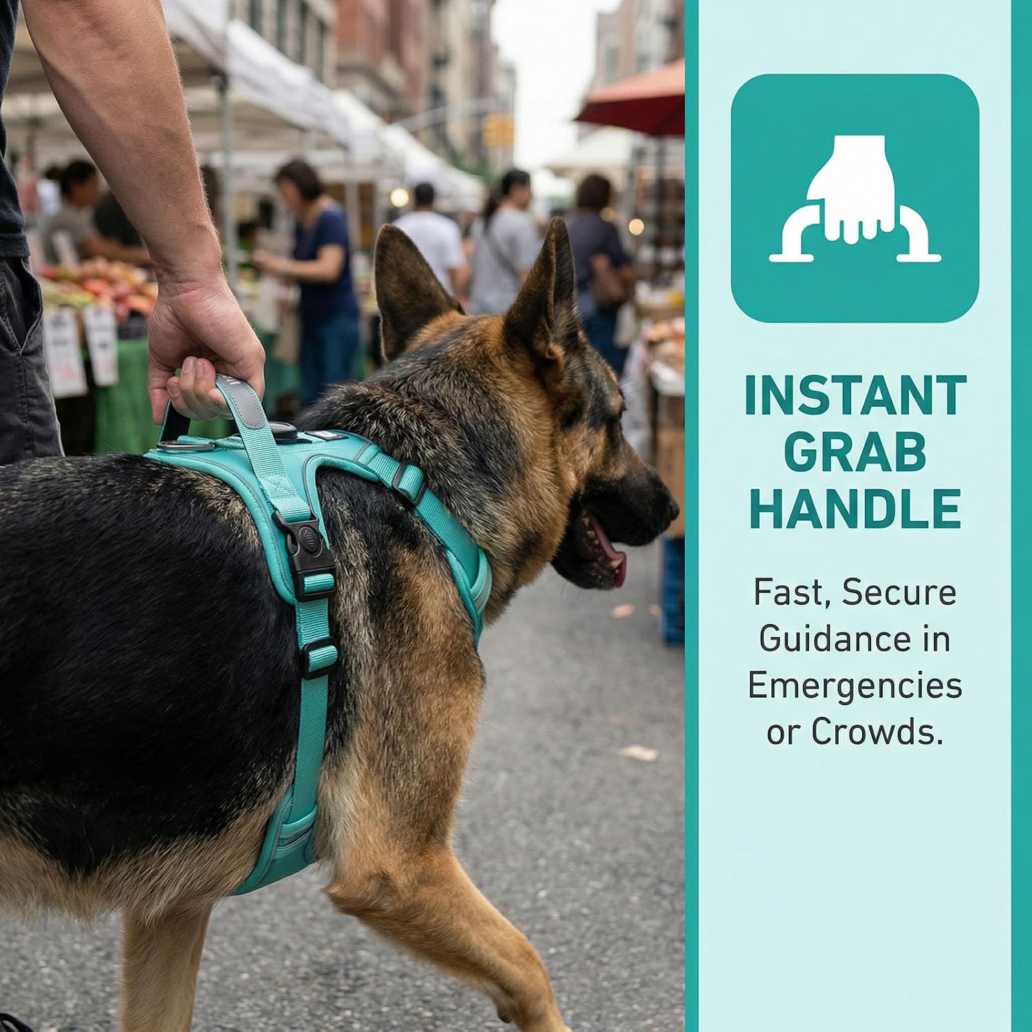 No Pull Dog Harness with 2 Leash Clips, Adjustable Soft Padded Reflective Oxford Pet Vest with Easy Control Handle for Large Dogs (Turquoise, Extra Large)