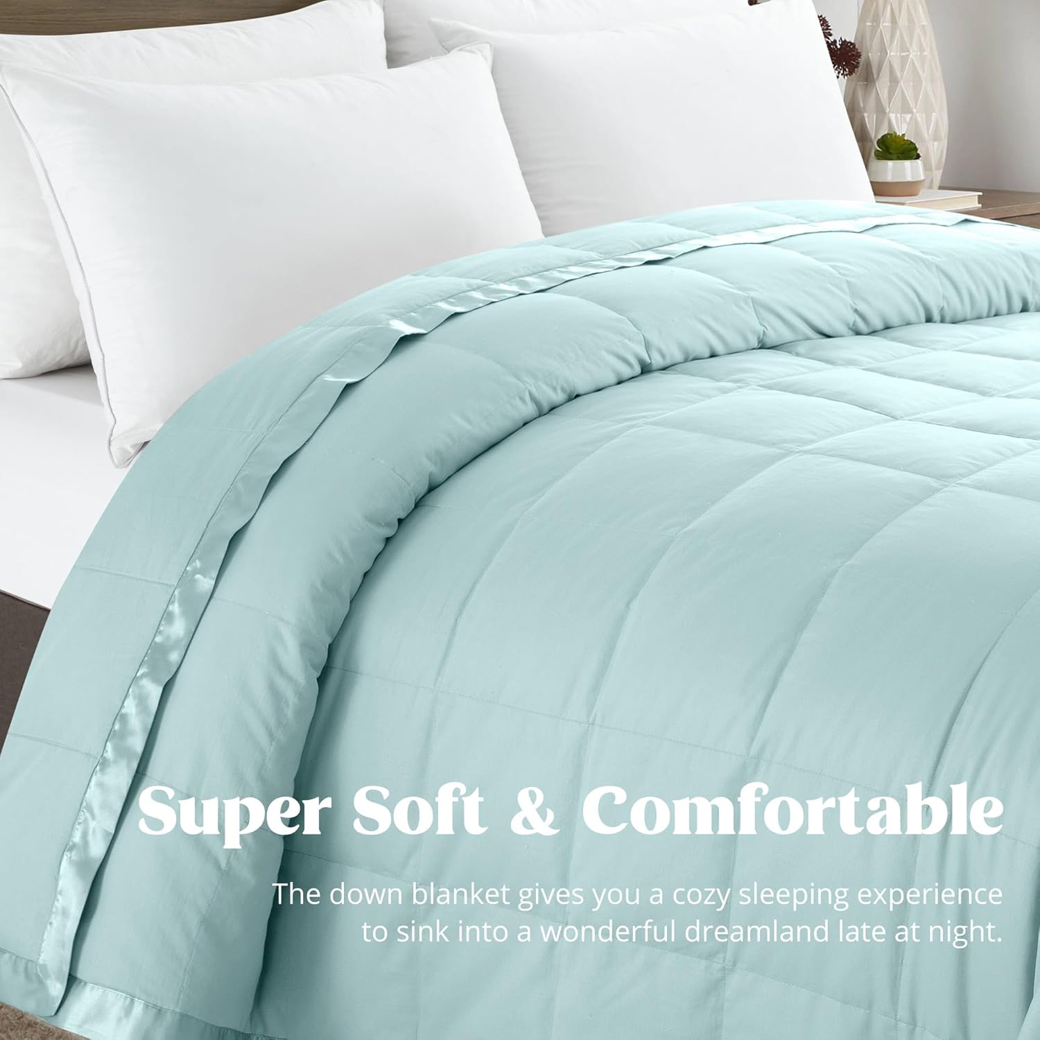 puredown® Blankets King Size - Soft Lightweight Down Blanket for Bed, Cozy Warm Luxury Bed Blanket with Satin Trim, Blue (108"X90") - Image 3