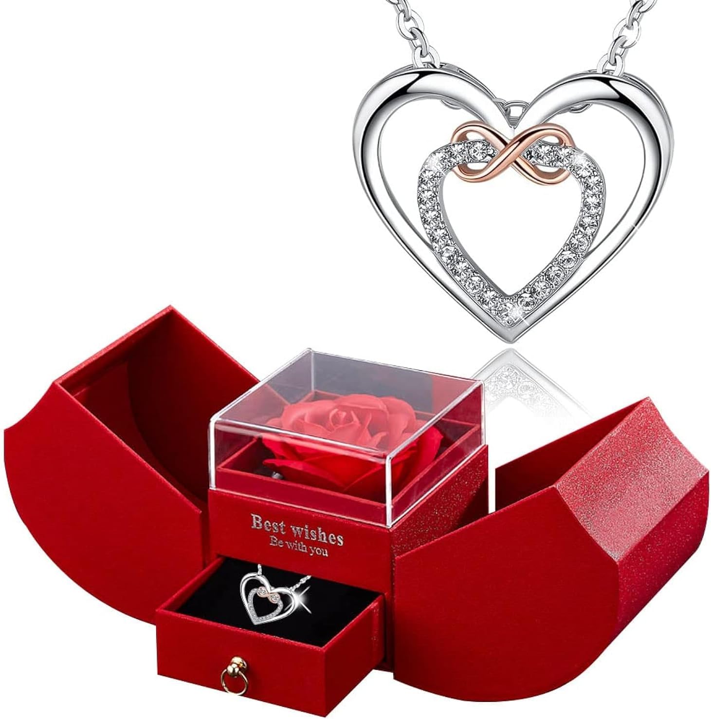 Preserved Red Rose with I Love You Ncklace -Valentines Day Gits for Forever Red Rose Gits for Girlfrend Mom Granda Birthda