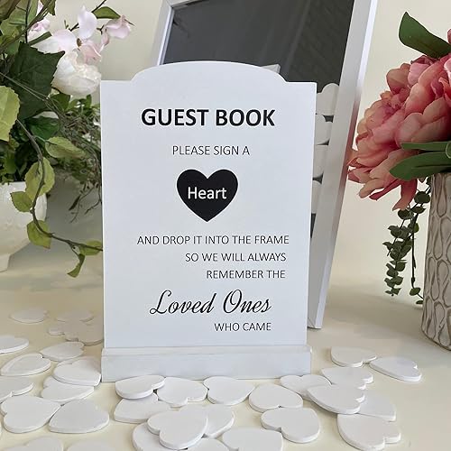 Miniatura 4 de Alternativa personalizada para libro de invitados de boda, marco de fotos blanco de 12 x 16 pulgadas con 70 corazones de madera, recuerdo único para