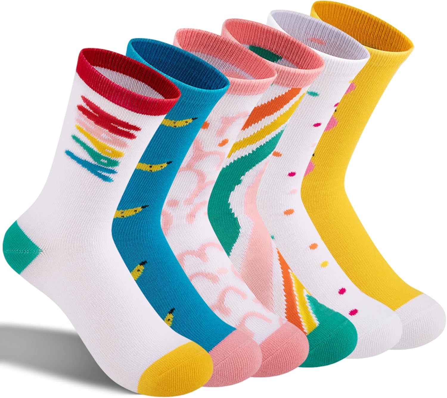 Comfoex Kids Girls Socks Novelty Funny Colorful Socks Fashion Cute Cotton Crew Socks For Kids 4-10 Years Old 6 Pairs - Image 7
