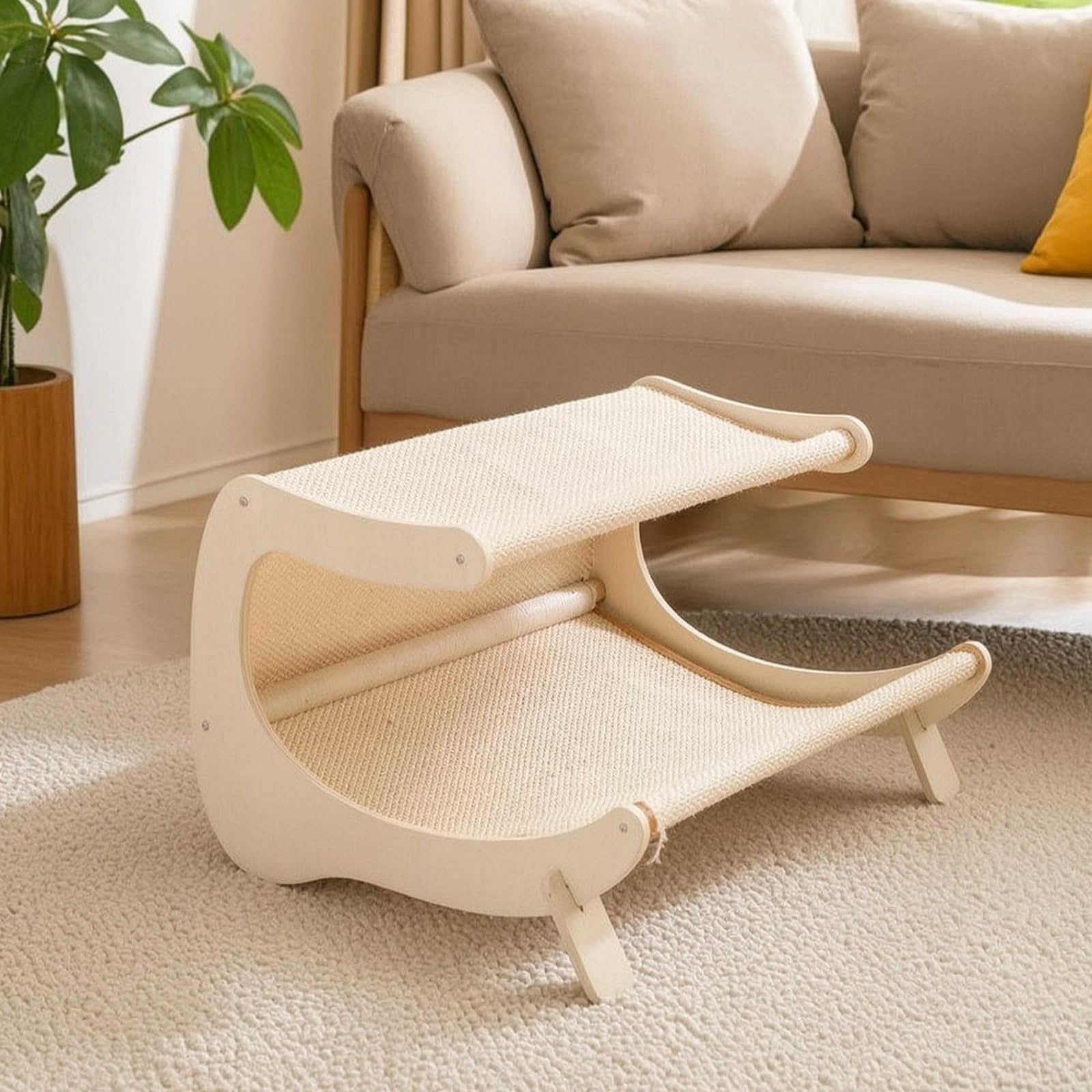 Doppelstock-Kratzliege stöckig Katzenmöbel mit Kratzfläche erhöht Katzenbett mit Kratzbrett für Mehrkatzenhaushalt, Indoor, B06M2 Sisal-Netzgewebe – Atmungsaktiv Und Wärmeableitend