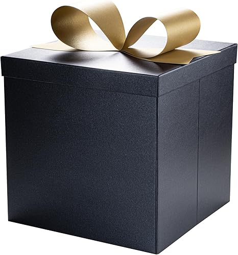 LaRibbons Cajas de regalo grandes con tapas, 10 x 10 x 10 pulgadas, cajas de regalo plegables negras cuadradas para cumpleaños, bodas, Navidad, baby