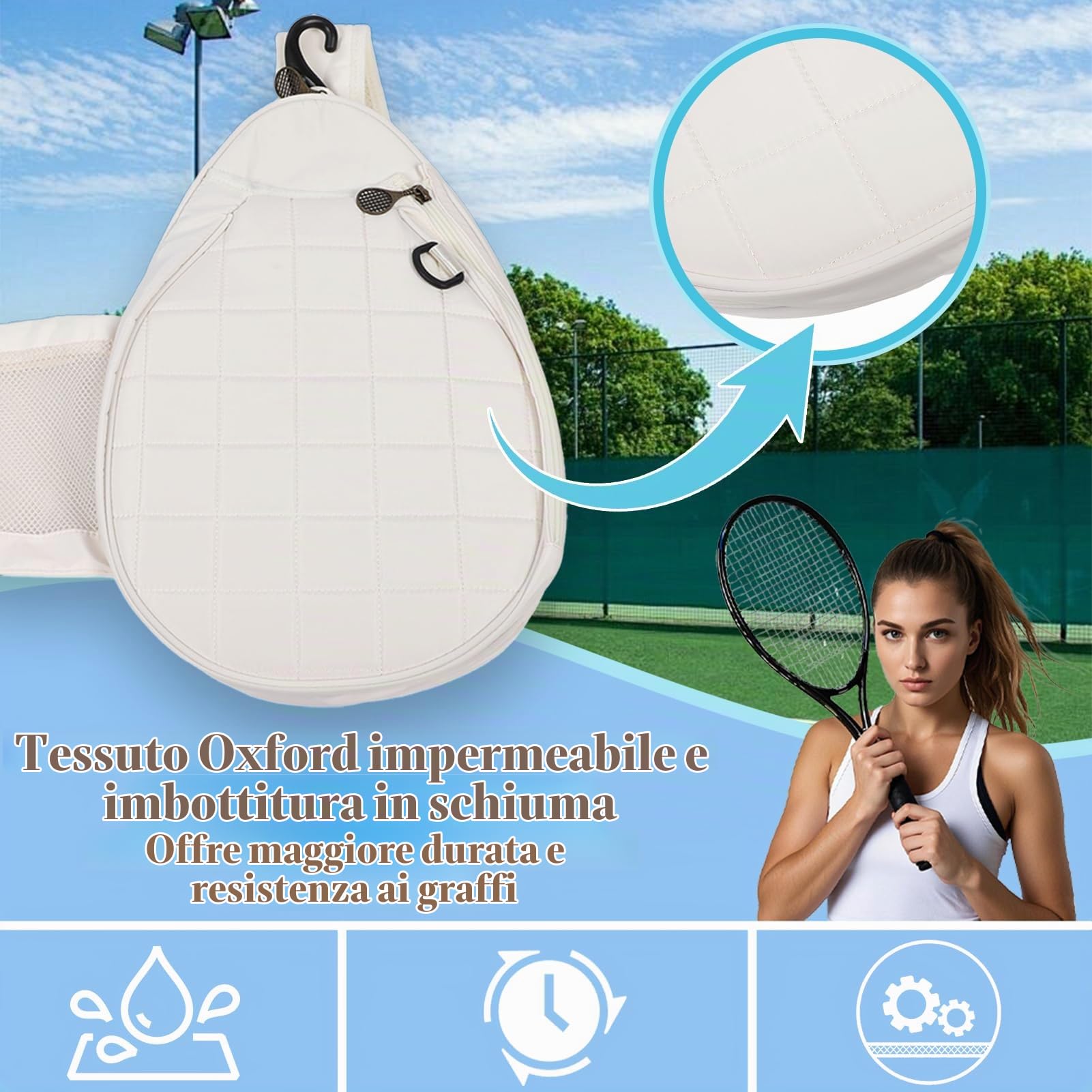 Borsa da Tennis Zaino Leggero Borsa a Tracolla Imbottitura in Schiuma Paddle per Pickleball Separazione da Asciutto e Bagnato