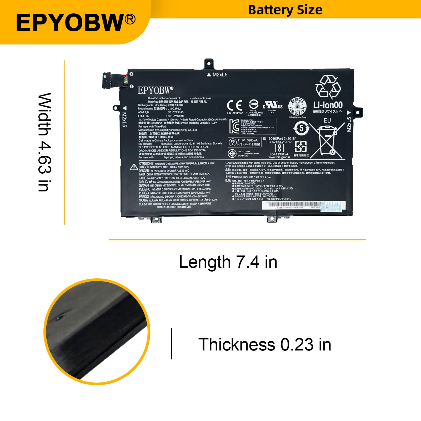 Amazon.com: EPYOBW L17C3P52 Laptop Battery 45Wh Compatible with