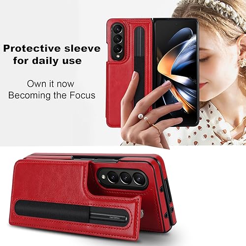 Miniatura 4 de Funda tipo cartera para Samsung Galaxy Z Fold 4 con soporte para tarjeta de crédito y soporte para S-Pen, cuero de alta calidad, cierre magnético,