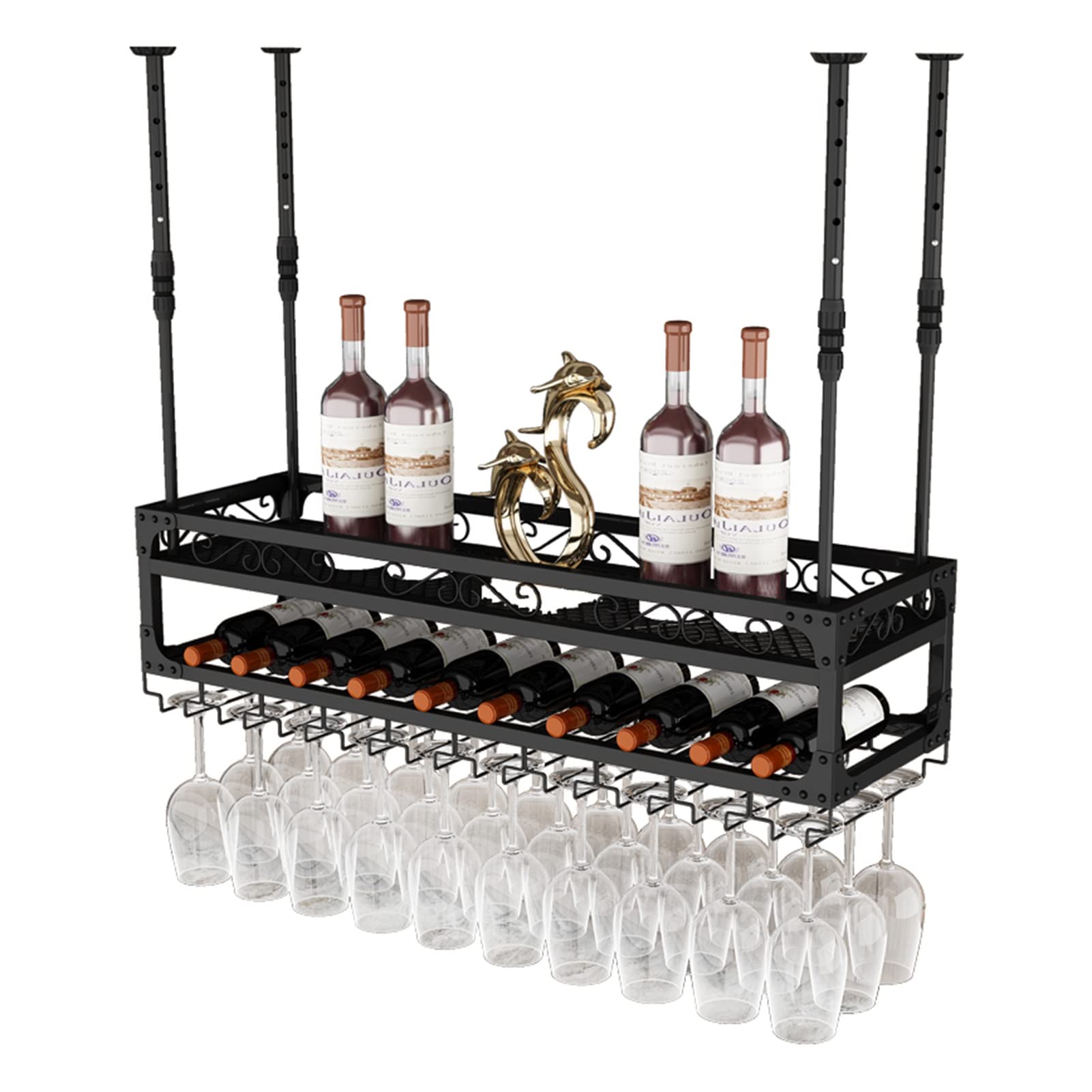 Support de verre à vin mural et plafond réglable pour bar à la maison