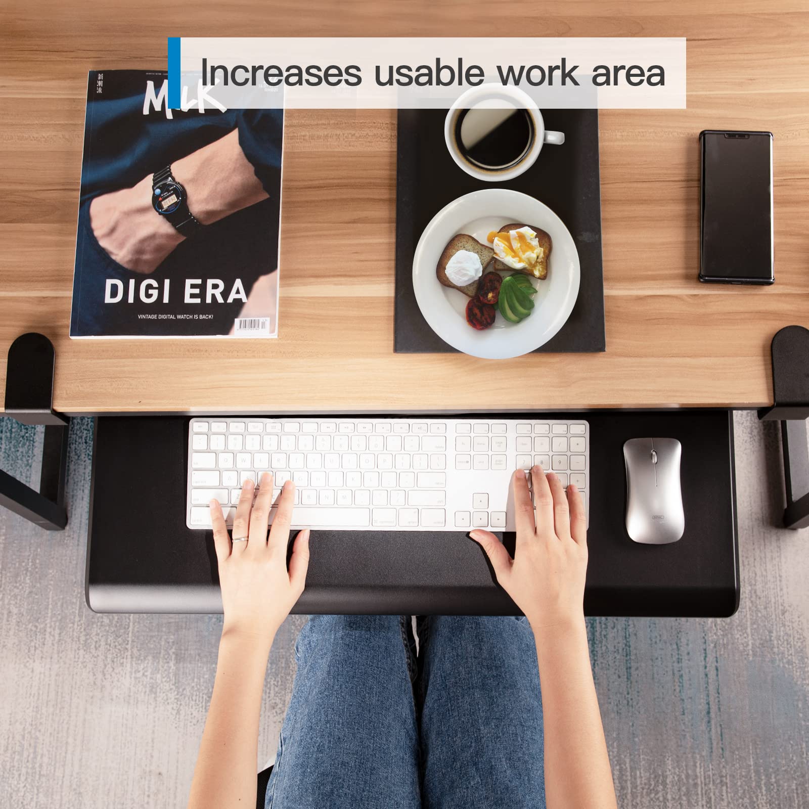 HUANUO Keyboard Tray 27" Large Size, Keyboard Tray Under Desk with C