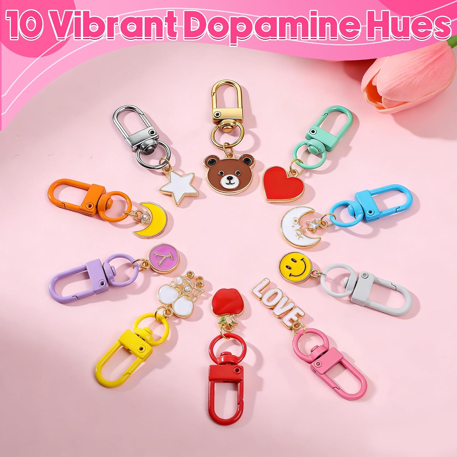 100PCS Dopamine Color Keychain - Metal Lobster Claw Clasps with 360° Swivel Snap Hooks, Colorful Key Chain Hooks for DIY Jewelry Making, Bag Charms, Purse Accessories(10 Colors) (Medium)